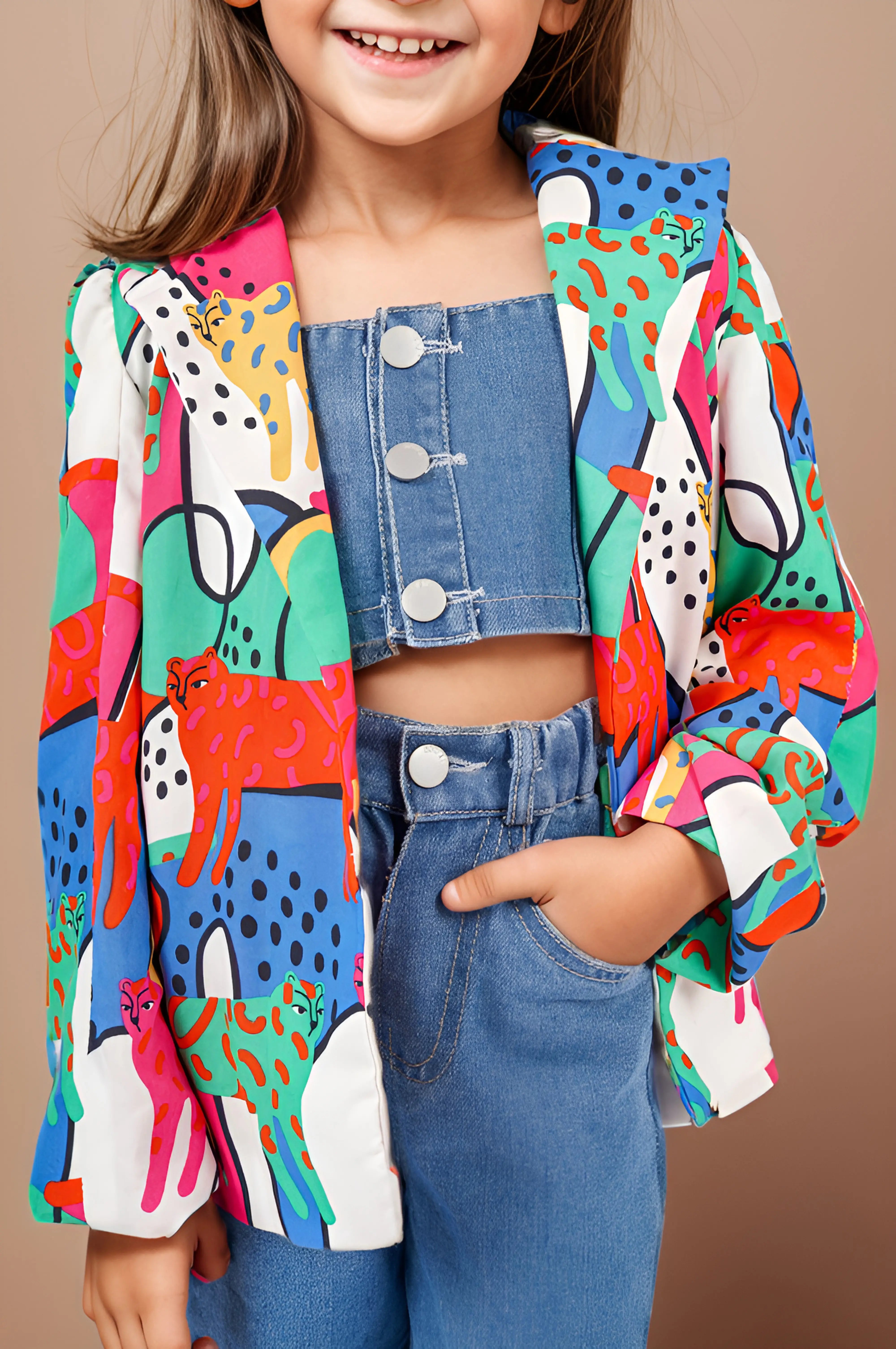 Front close up of a Animal Print Jackets for Girls.