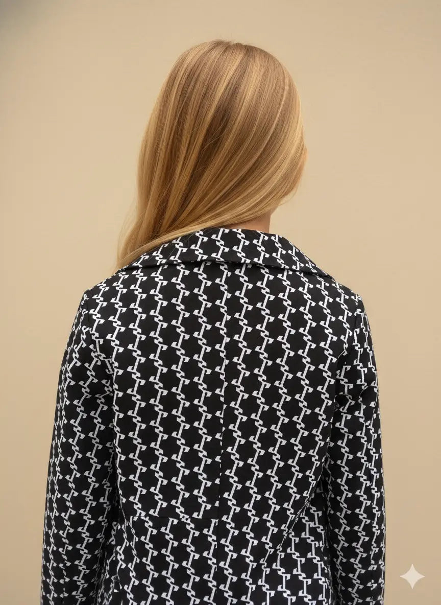 Back Closeup Black Popcorn textured Blazer with Trousers