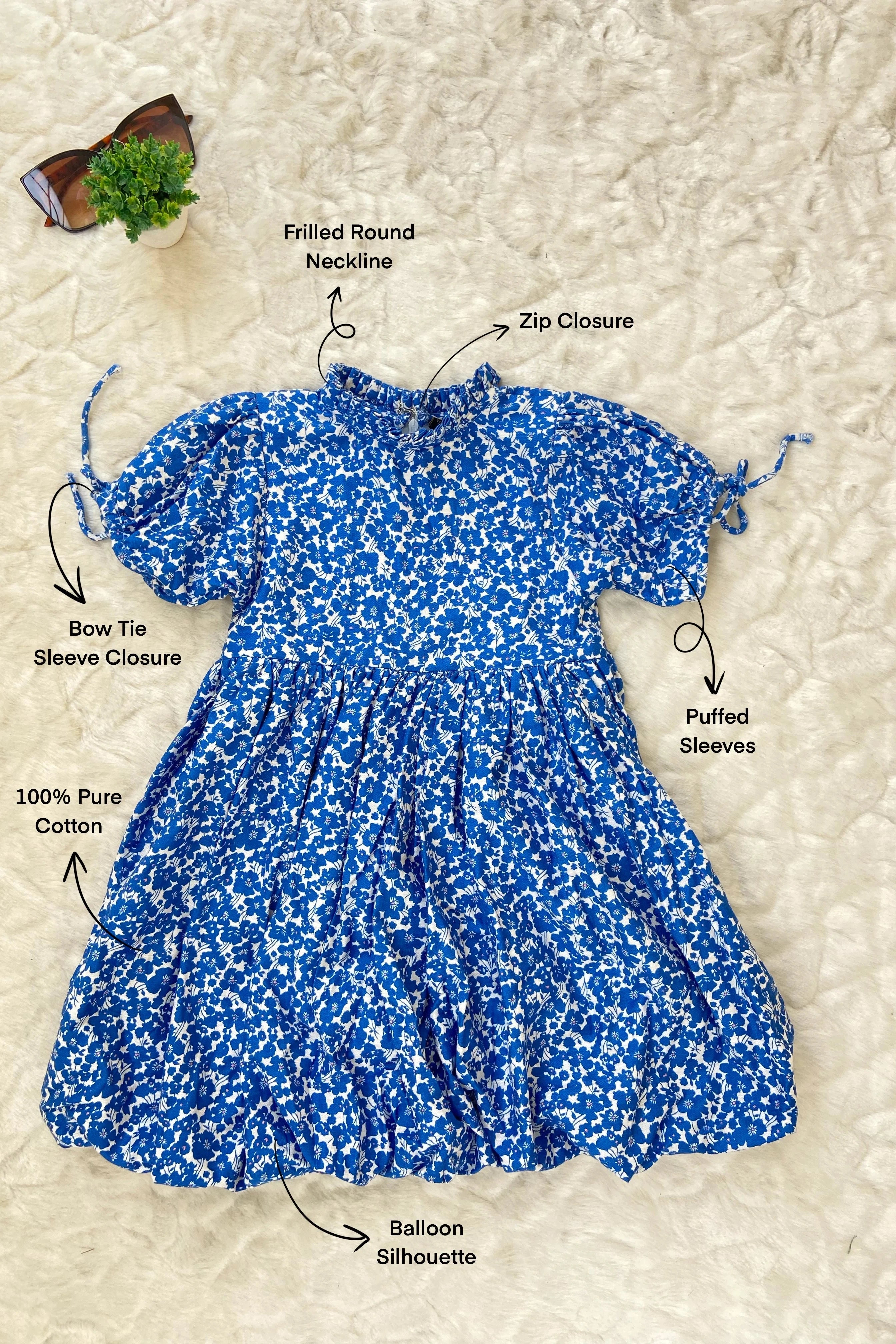 Flat image of a Floral Print Pure Cotton Dress For Girls.