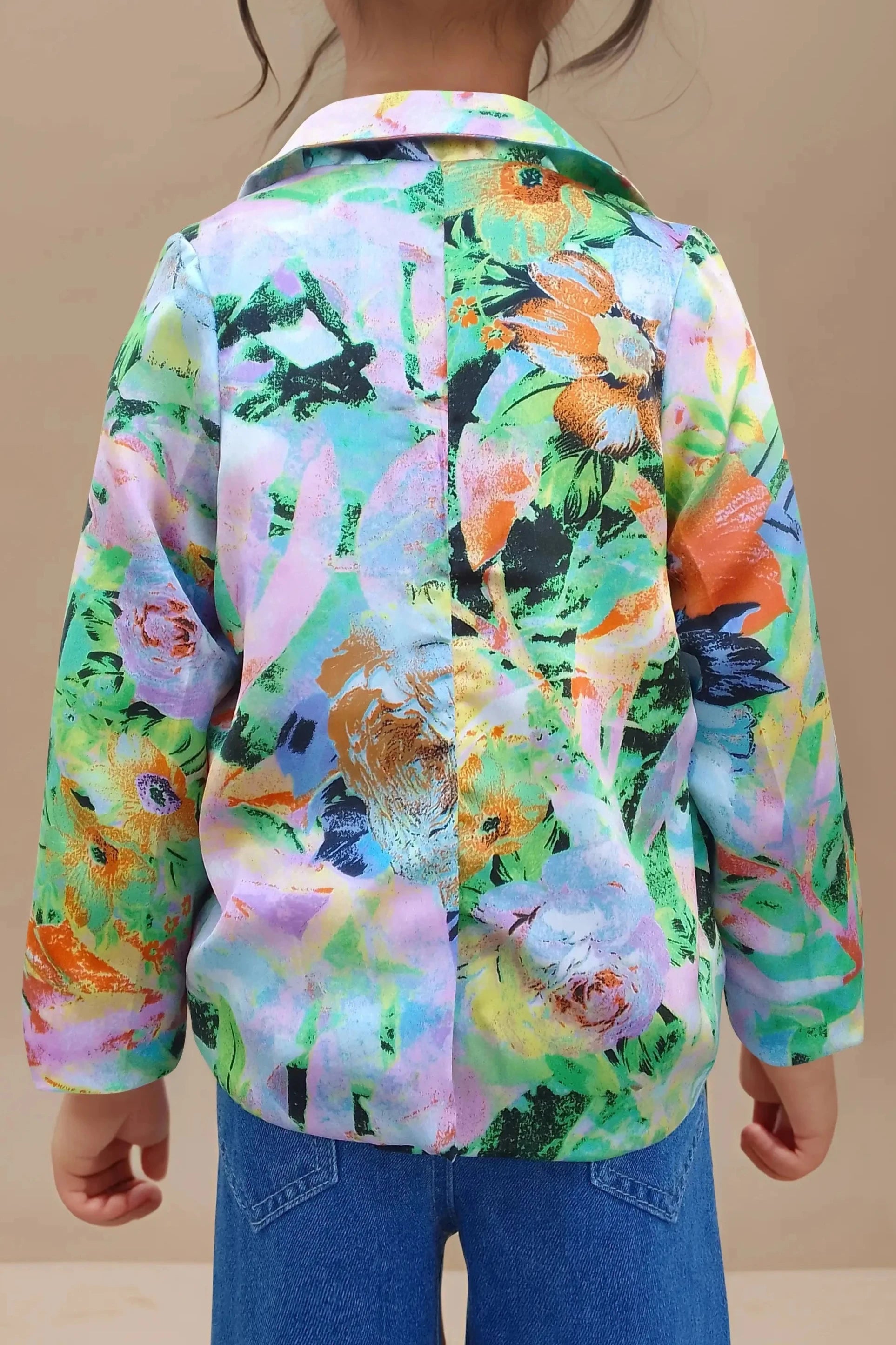Back close up view of a Casual Satin Jackets for Girls.