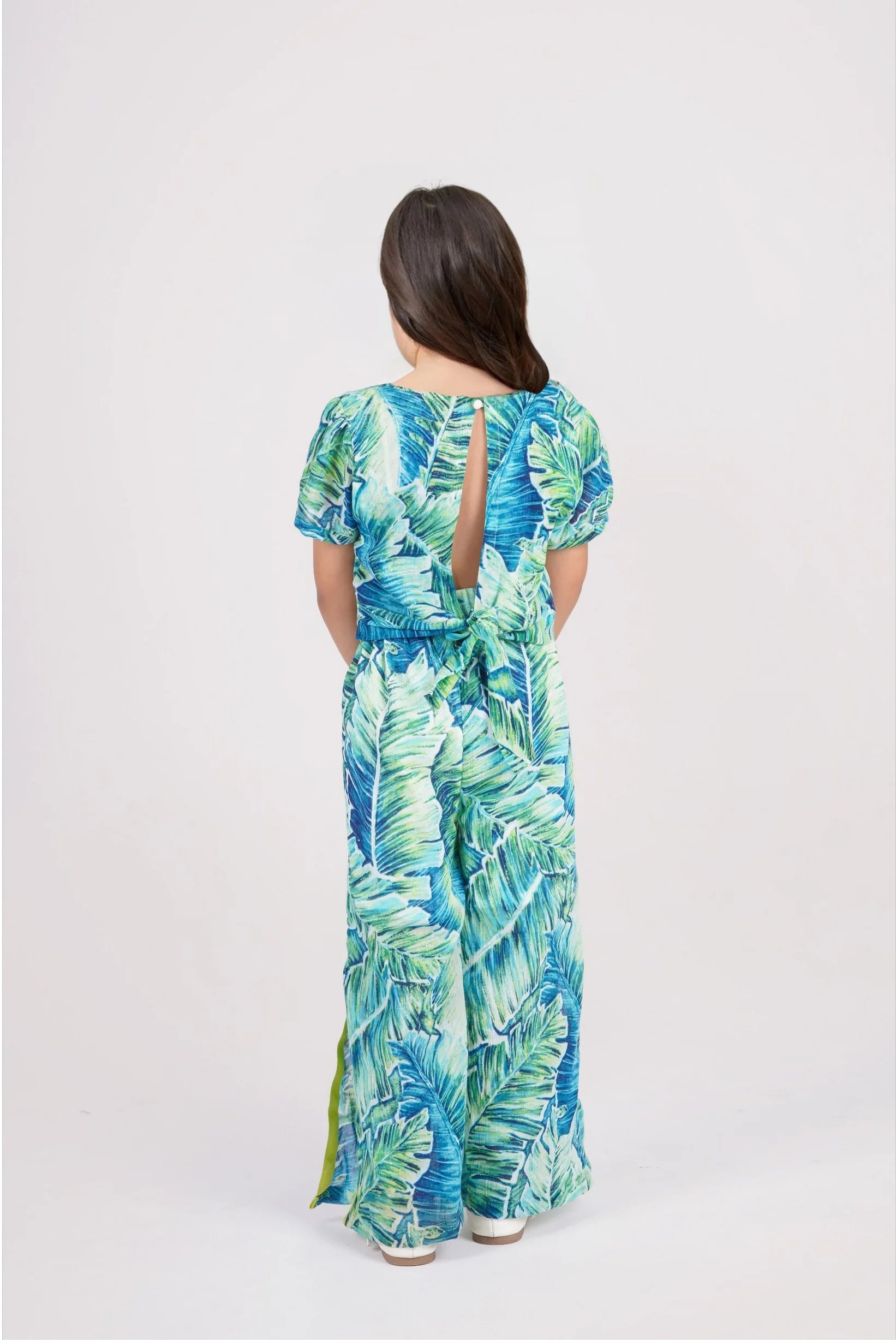 Casual Tropical Print Cotton Co ord Set for Girls Full Back