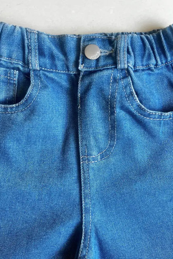 Close up of pant of a Girls' Sleeveless Denim Top and Pants Set.