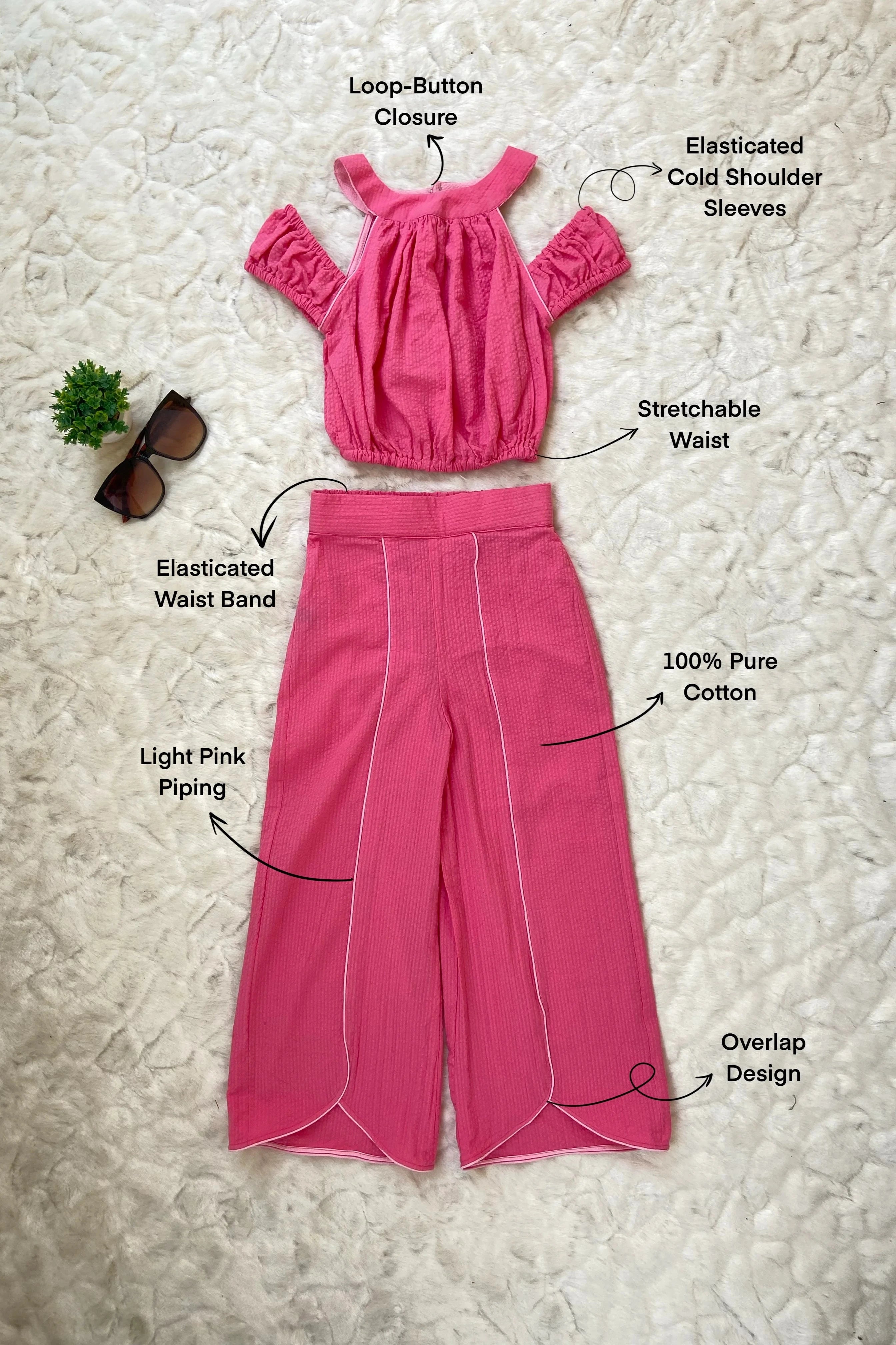 Girls Self Design Pure Cotton Top with Trousers Featured Flat