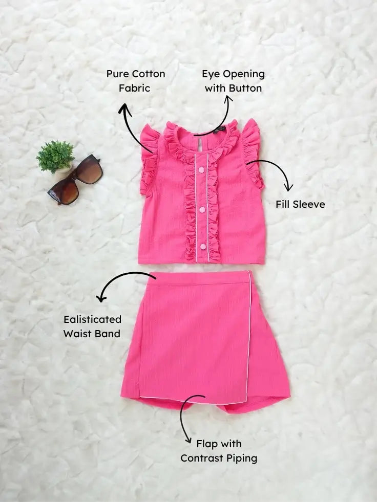 Flat view of Girls Self Designed Frill Top with Skort