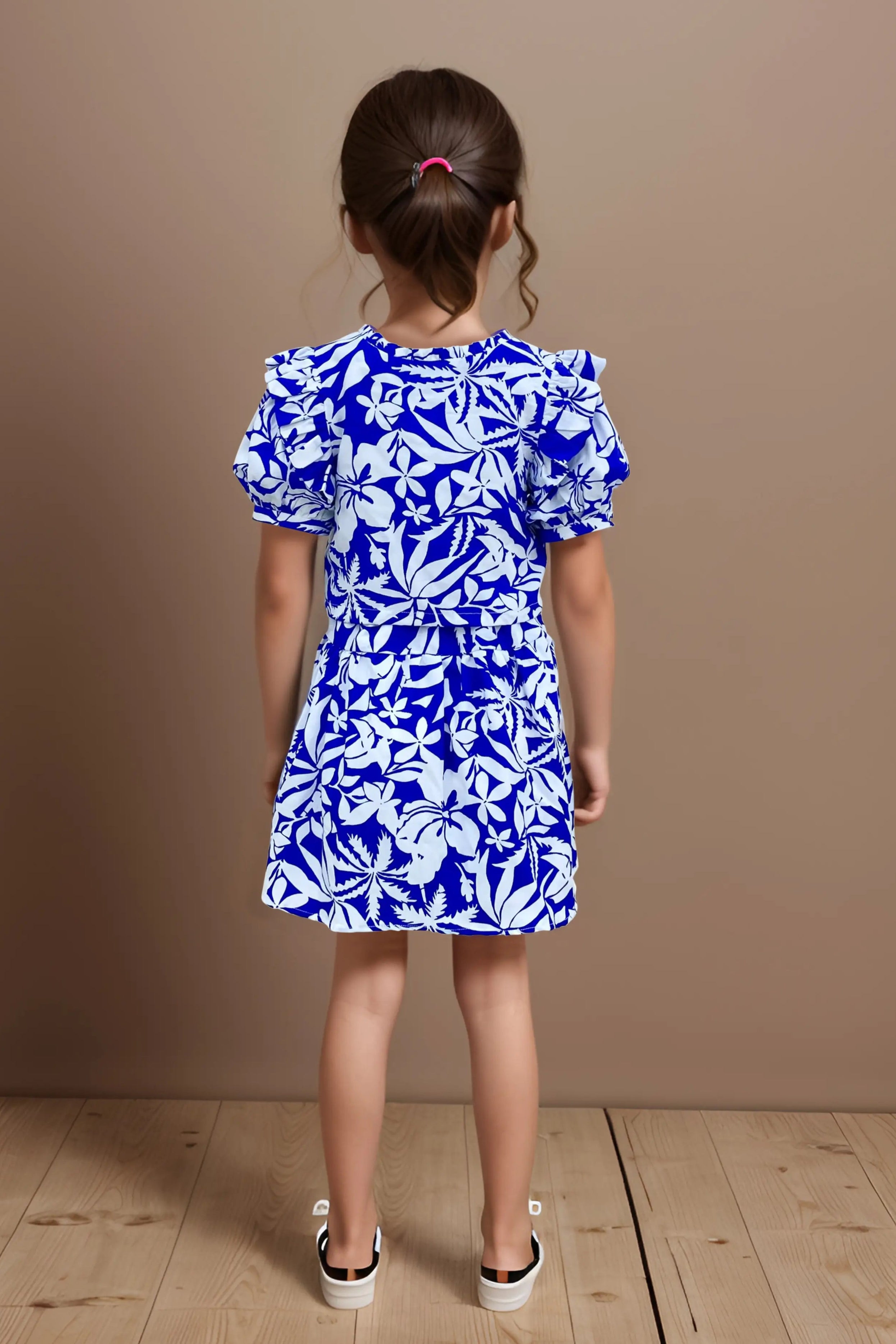 Blue Floral Skirt and Top Set for Girls