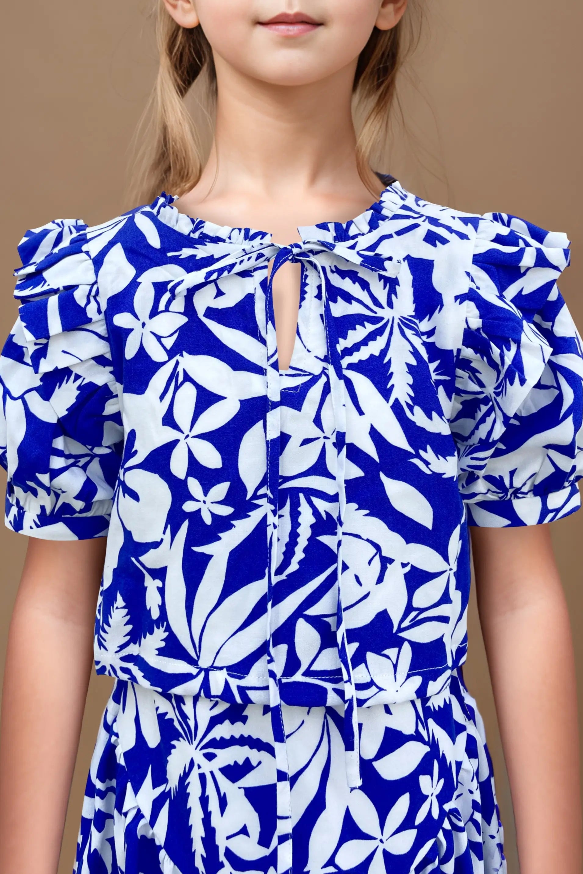 Blue Floral Skirt and Top Set for Girls