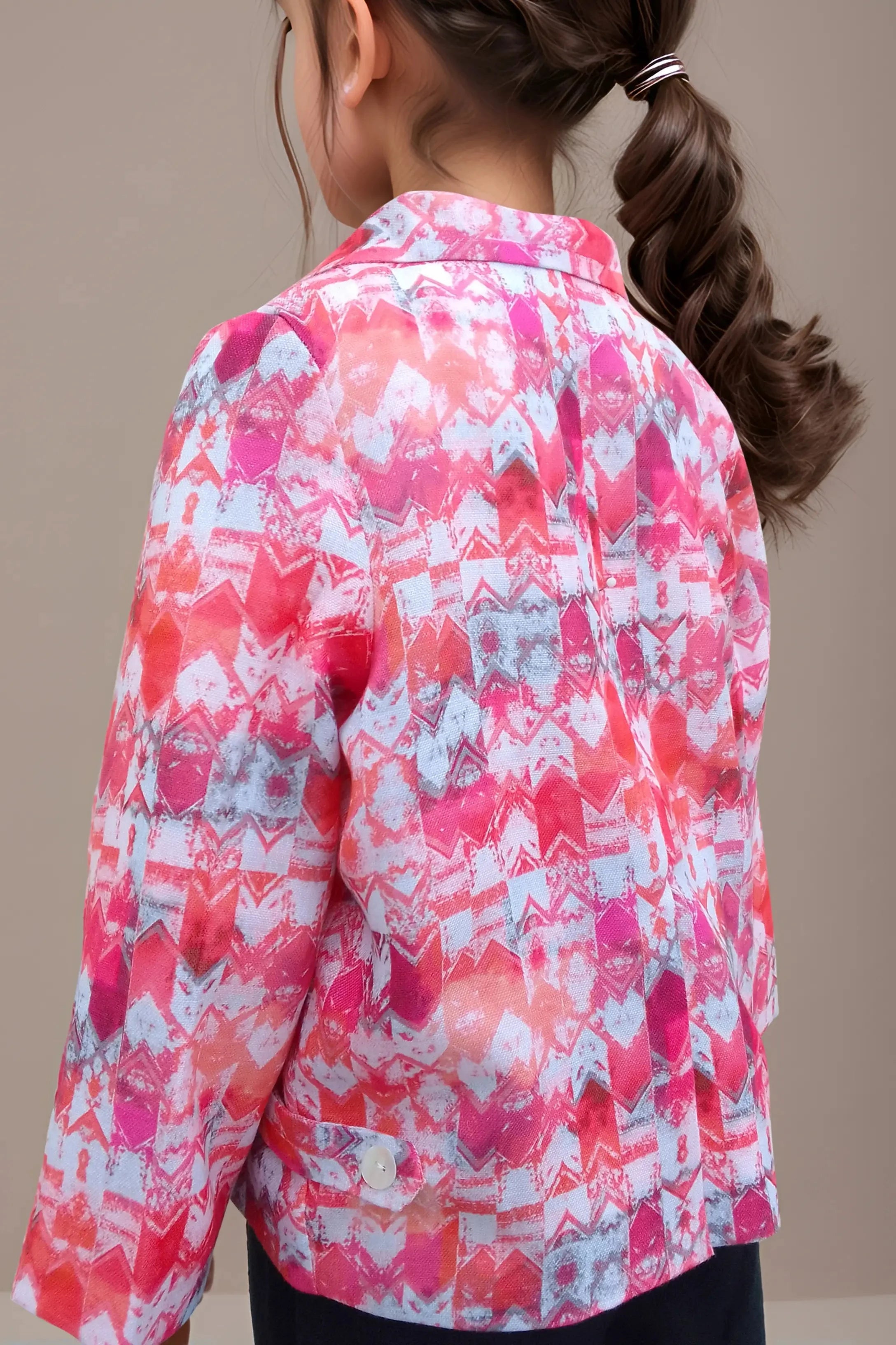 Back side close up of a Trendy Pink Girls' Jacket.