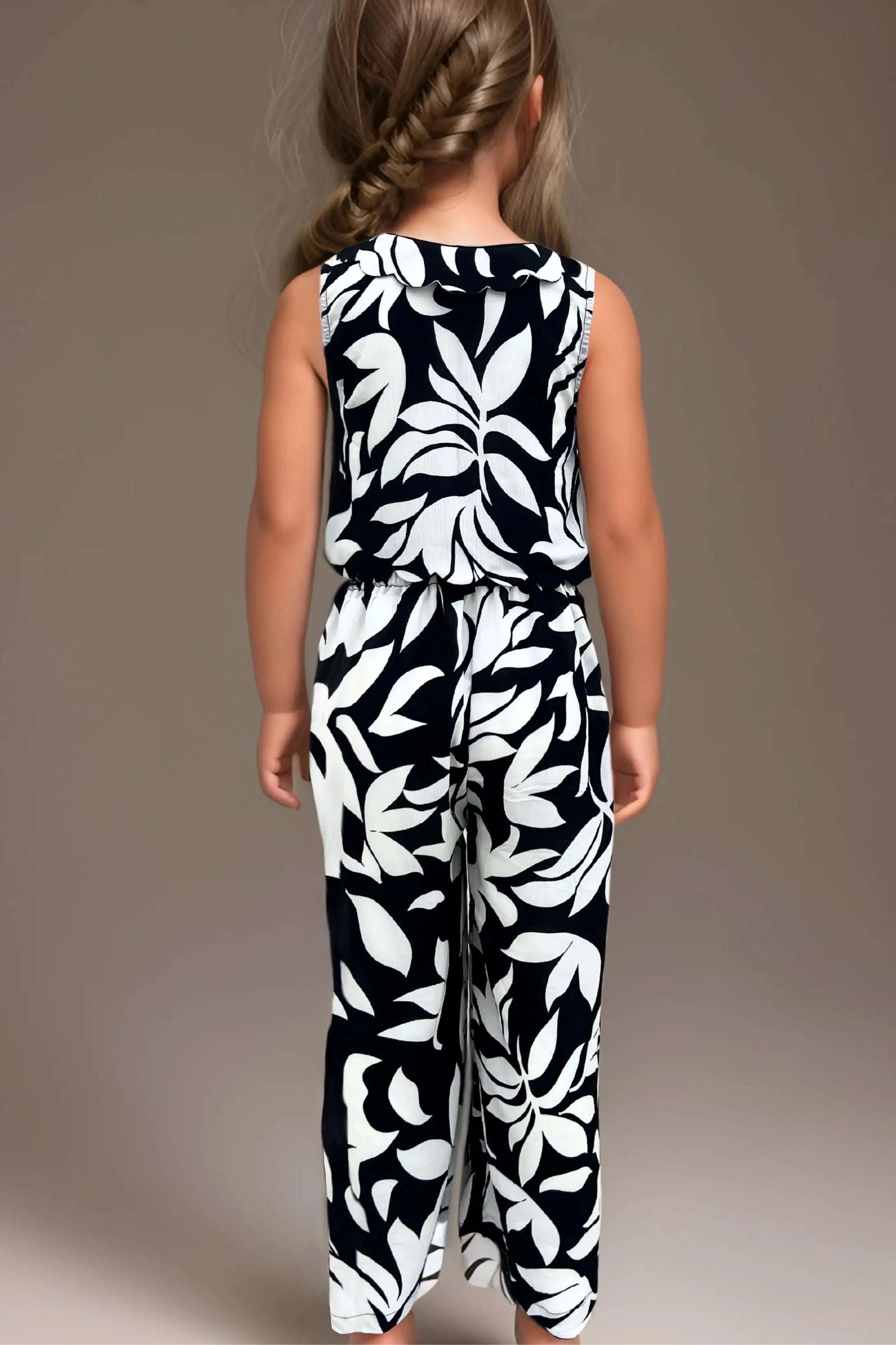 Full back view of a Trendy Kids' Black and White Printed Co-ord Set.