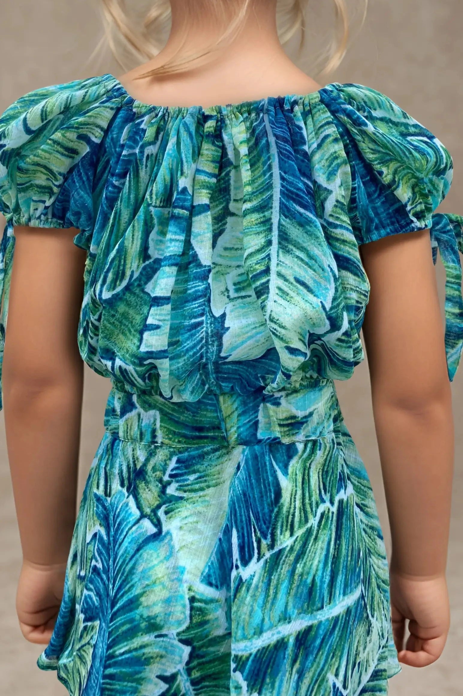 Back close up view of a Girls' Tropical Print Co-Ord Set.