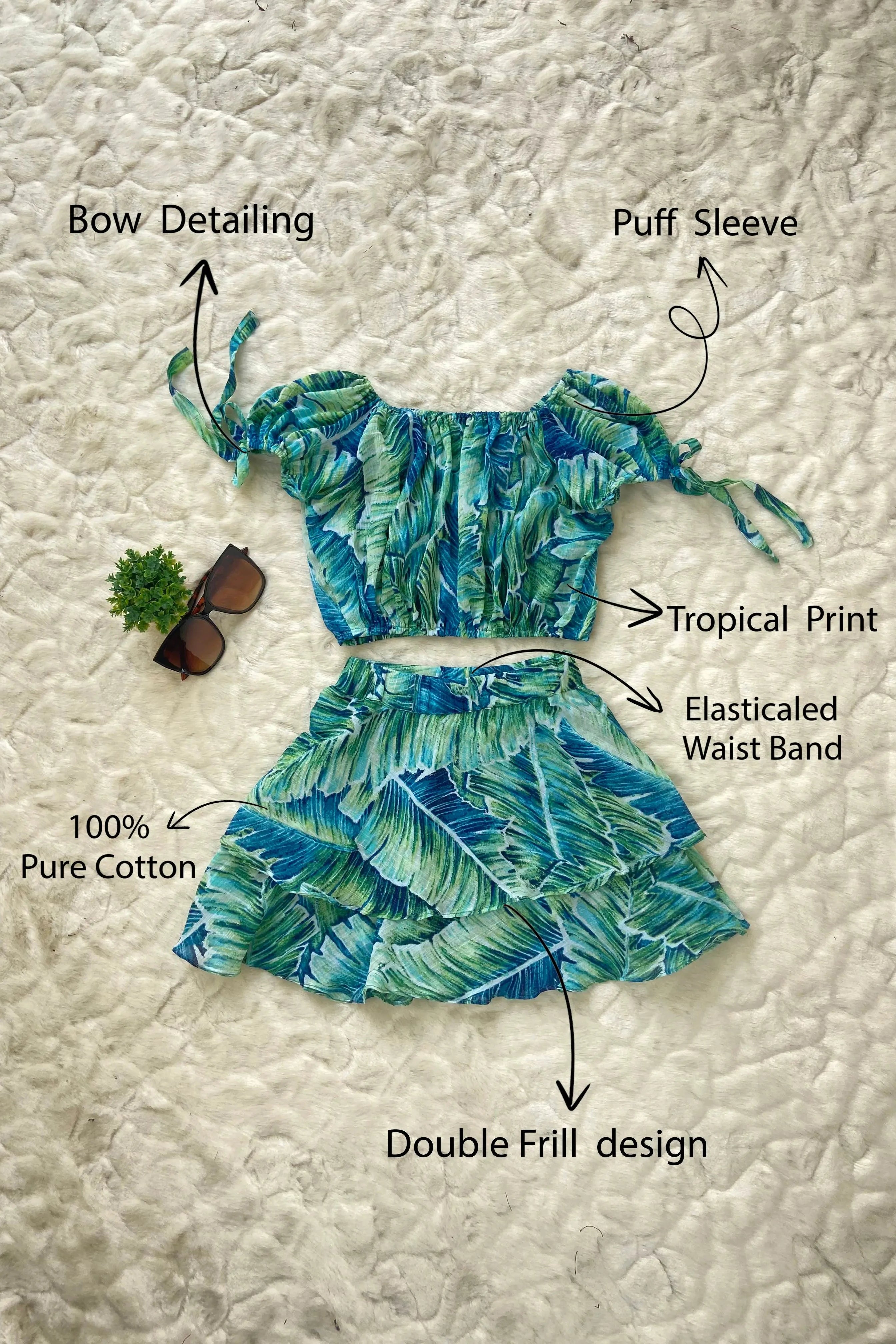 Flat view of a Girls' Tropical Print Co-Ord Set.