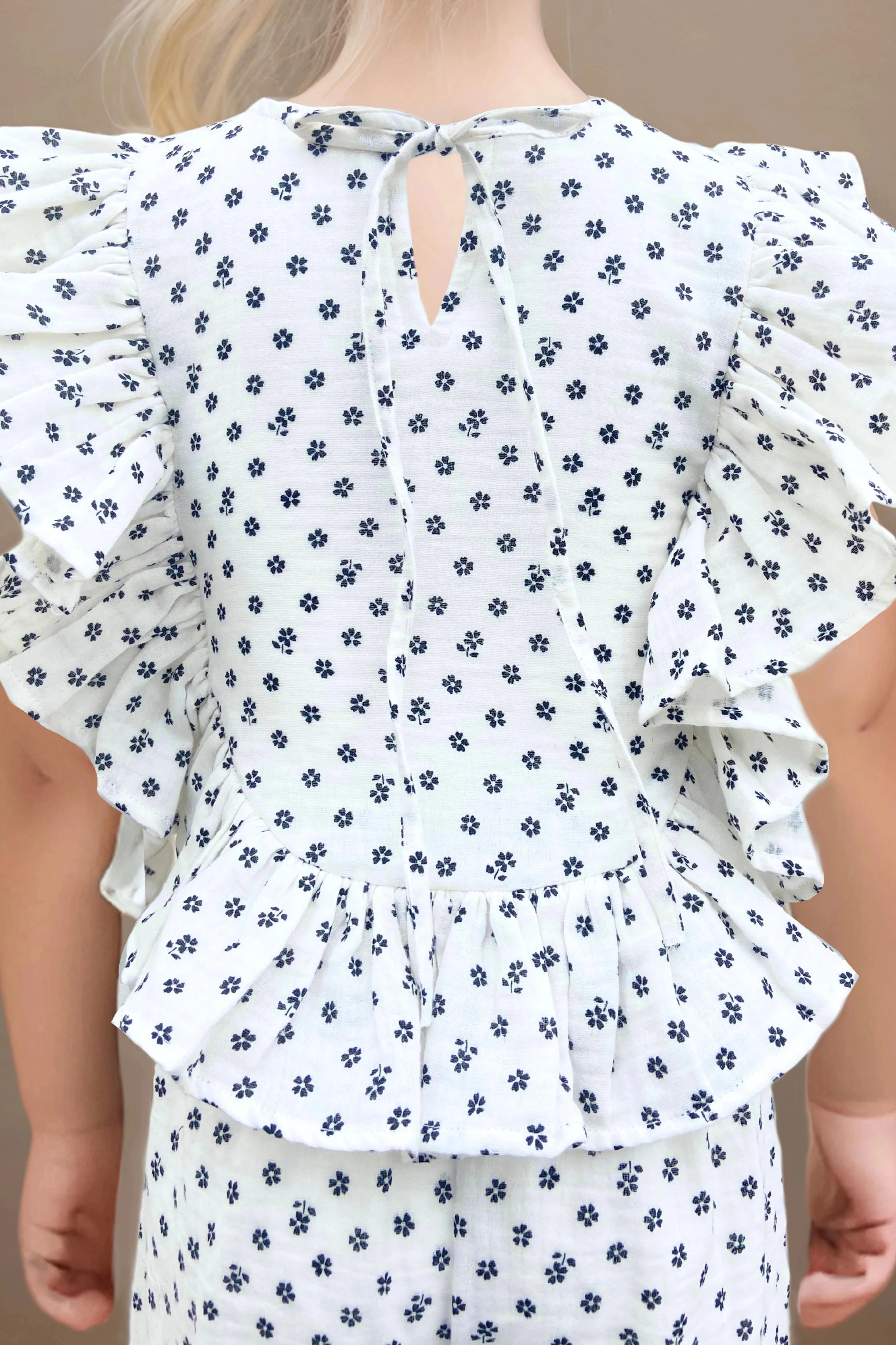 White Muslin Co ord Set for Girls Back Detail