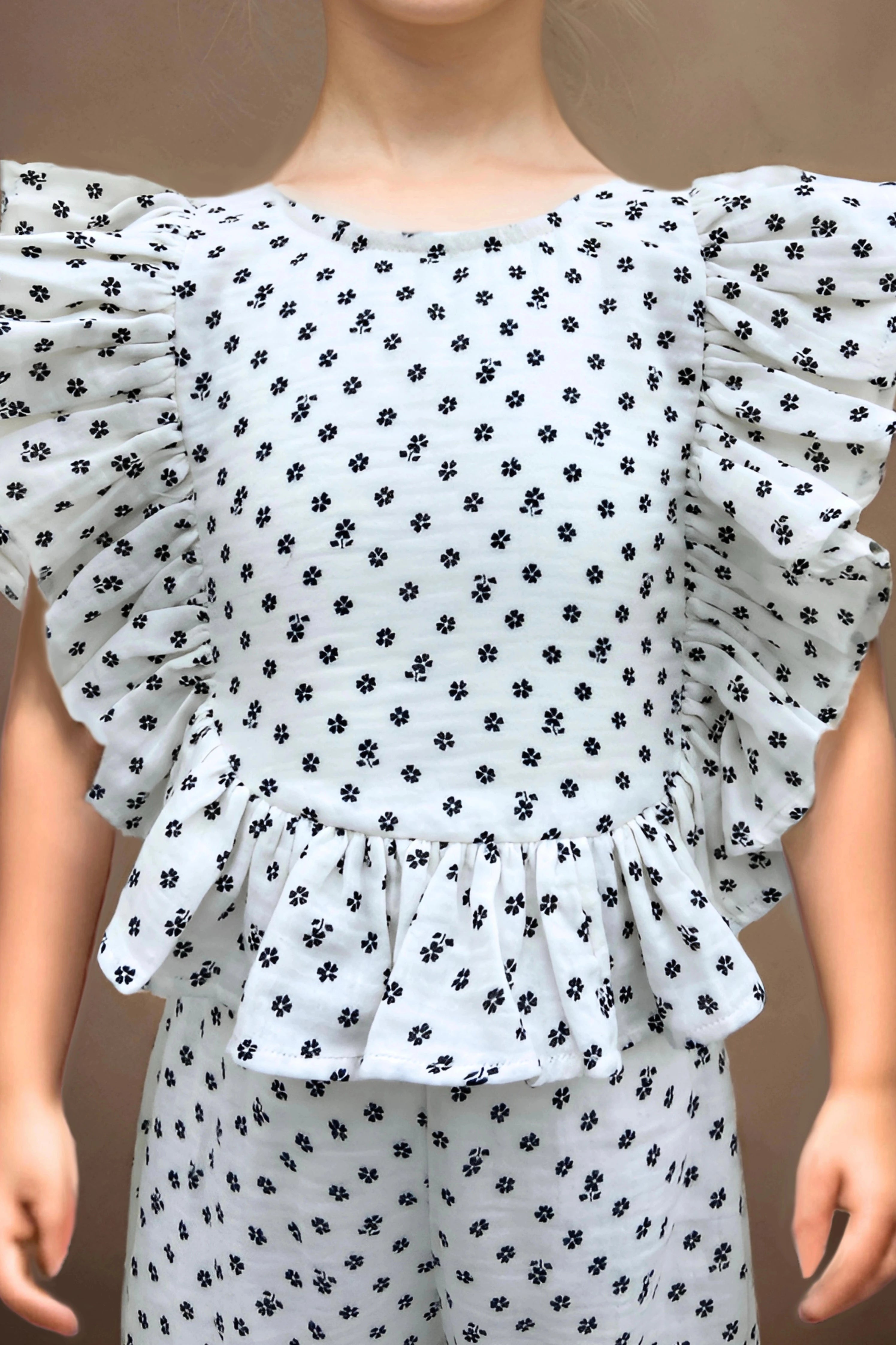 White Muslin Co ord Set for Girls Front Detail