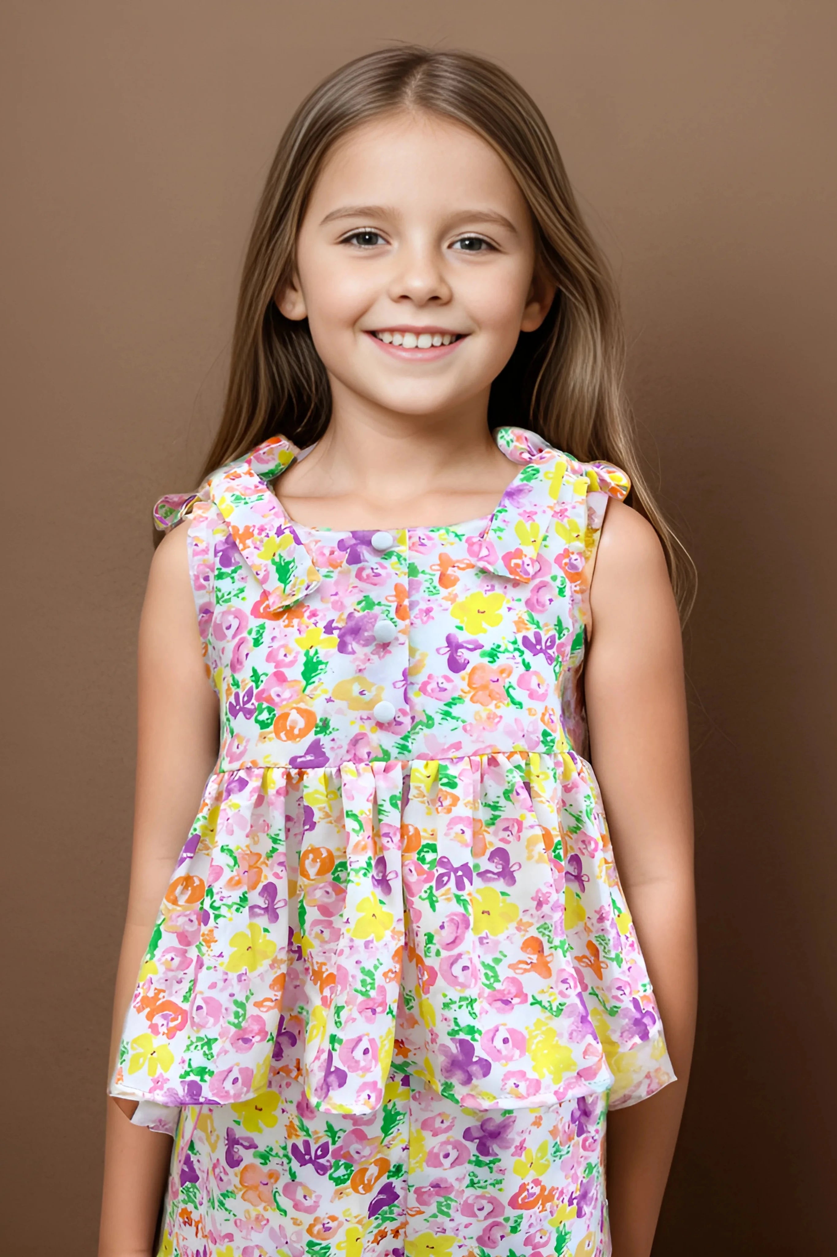 White floral Summer Co ord Front Detail