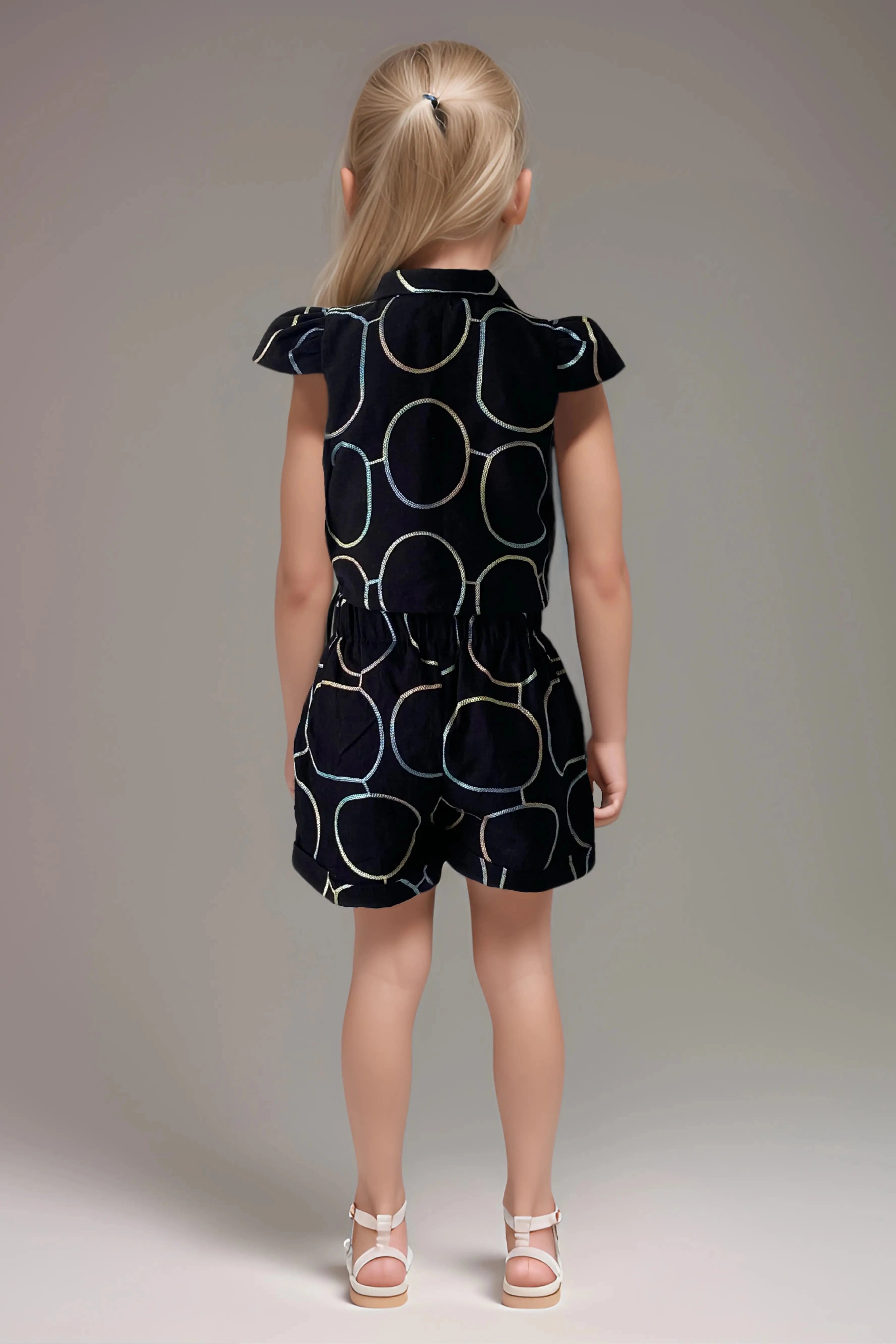 Trendy Black Cotton Girls 2 Piece Set detail back