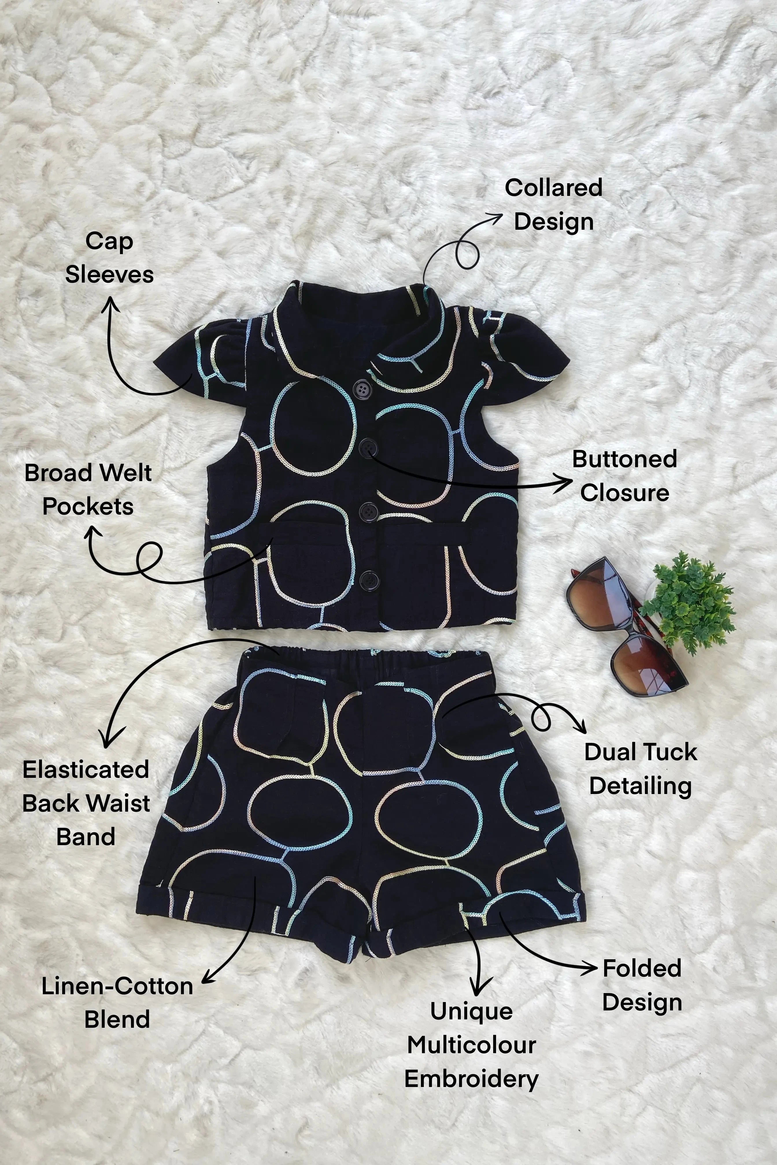 Trendy Black Cotton Girls 2 Piece Set flat image with detail