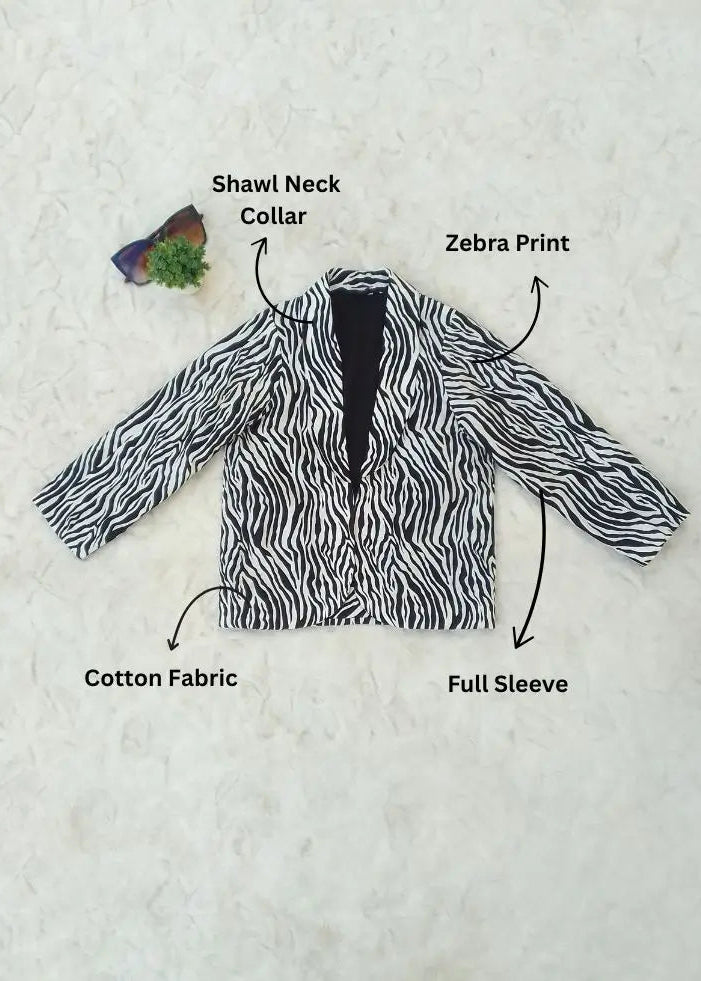 featured flat black zebra blazer