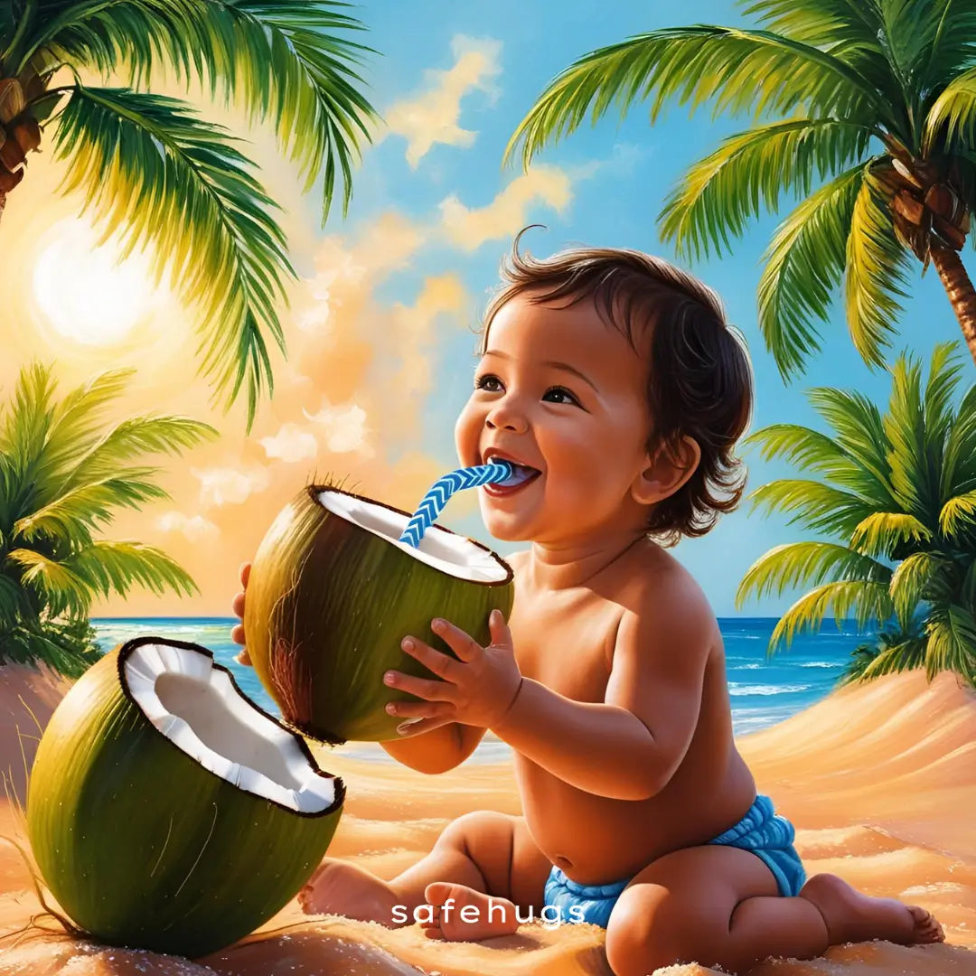 Toddler drinking coconut water