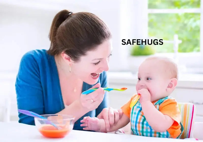 mother feeding healthy food to her kid