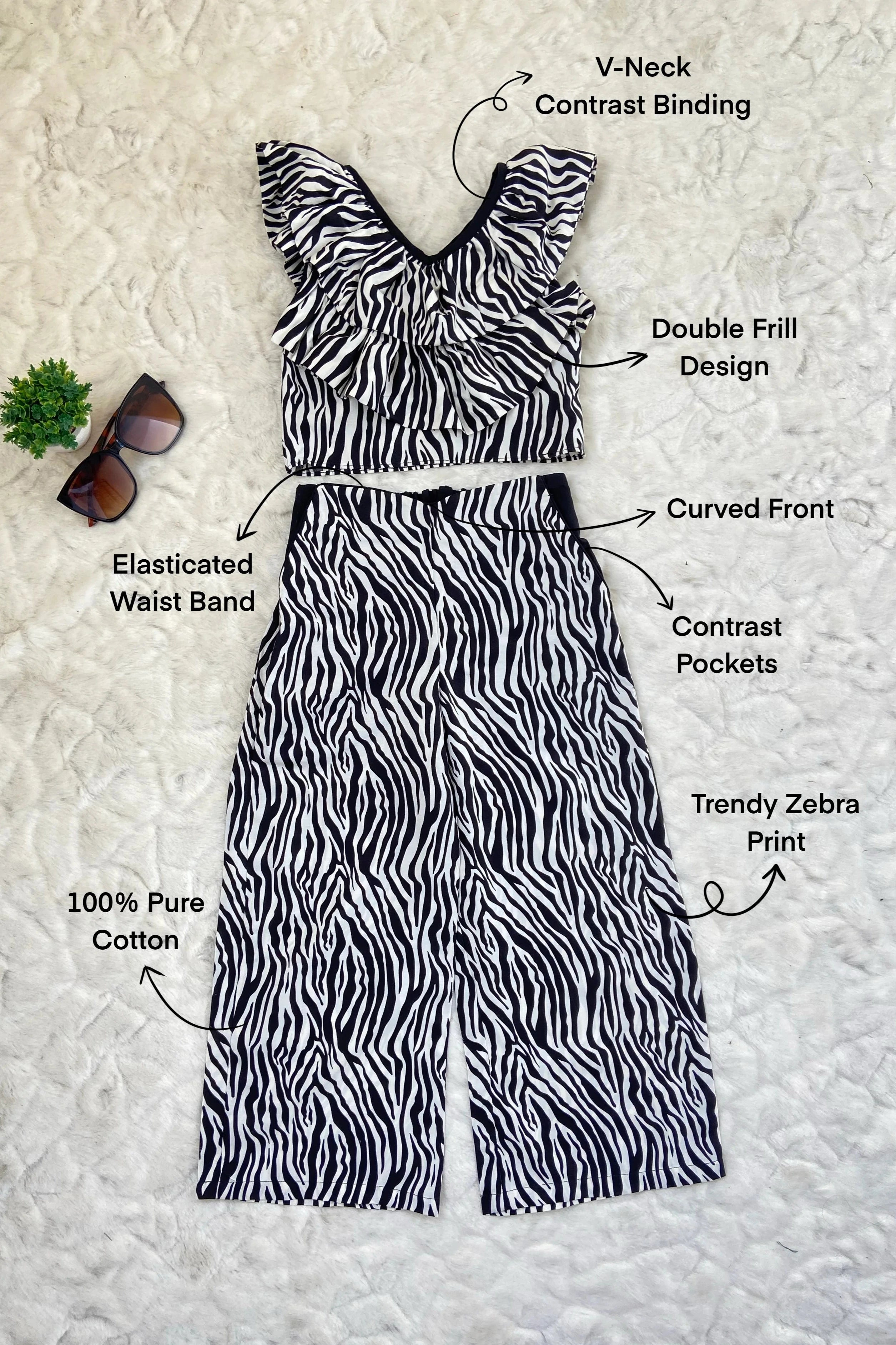 Flat image of a Pure Cotton Animal Print Co-ord Set For Girls.