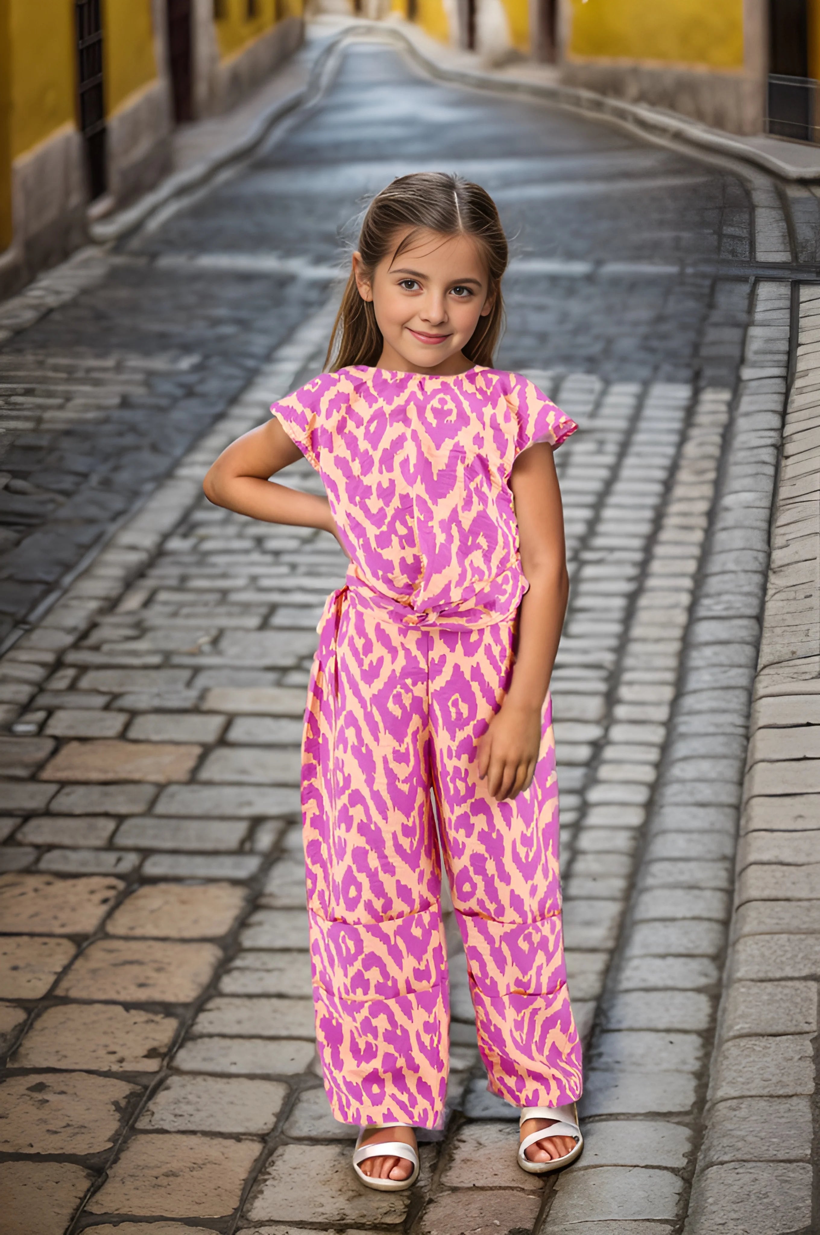 Full front of a Animal Printed Casual Outfits for Girls.