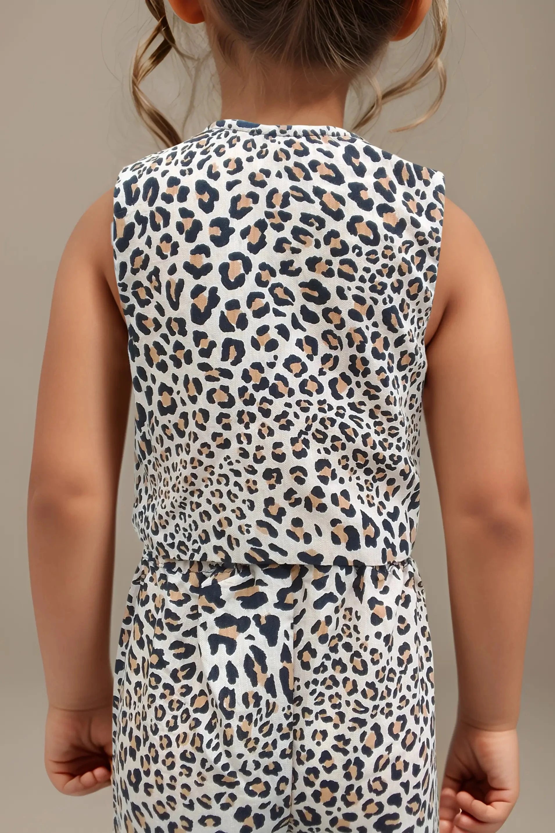 Back close up of a Girls Animal Printed Pure-Cotton Top & Trousers.