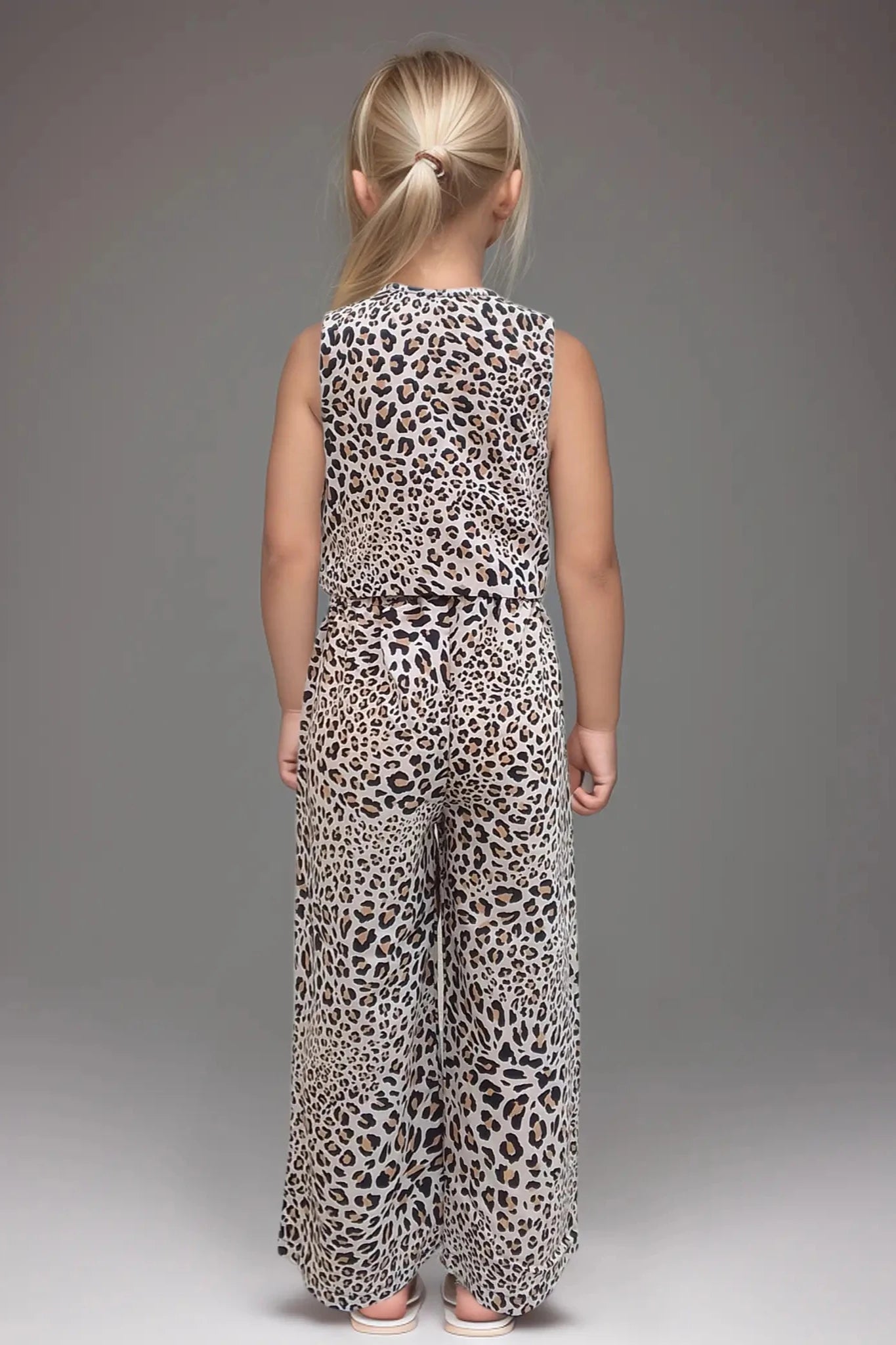 Full back of a Girls Animal Printed Pure-Cotton Top & Trousers.