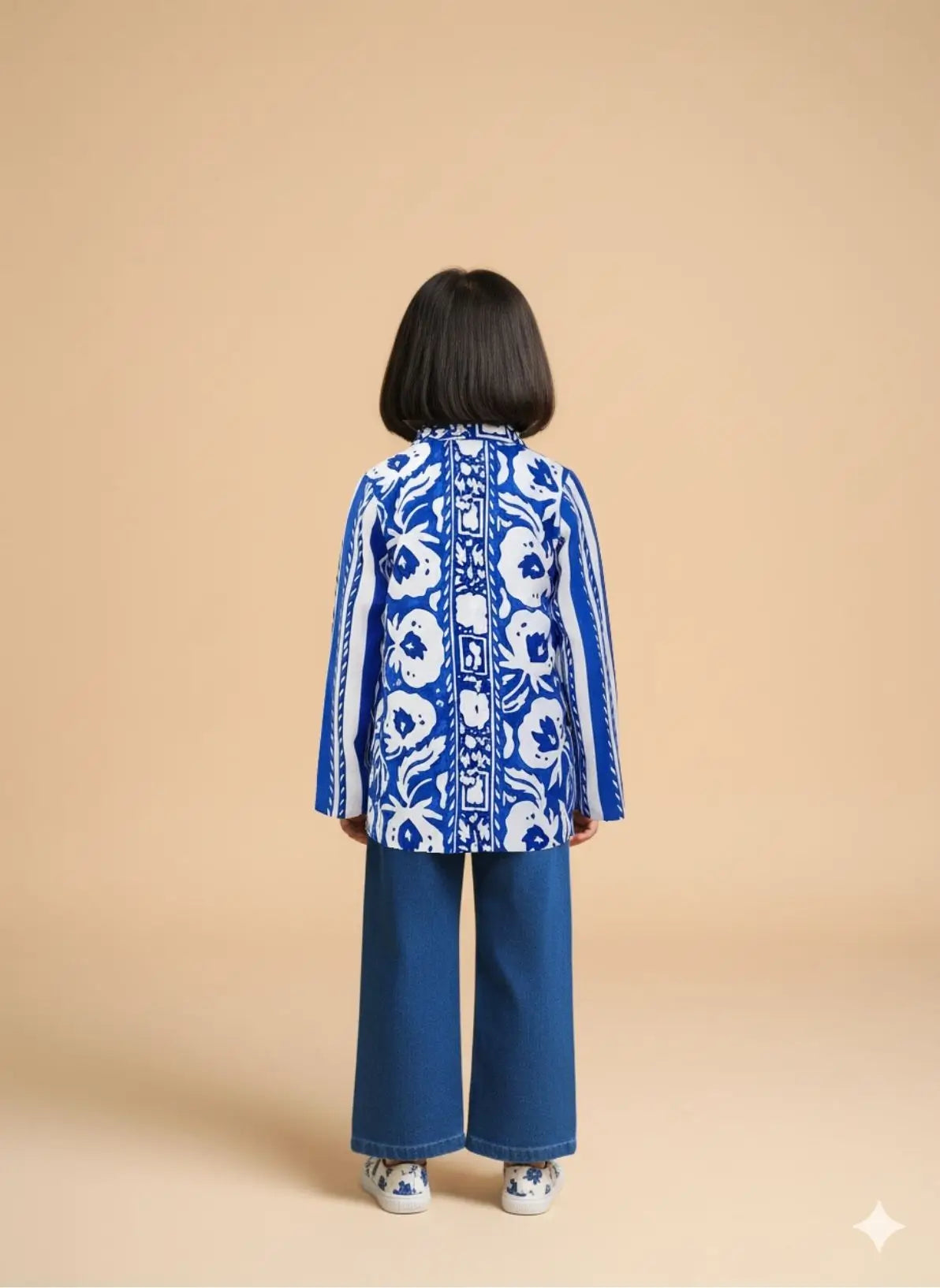 Back Full Blue Trendy Floral Printed Blazer