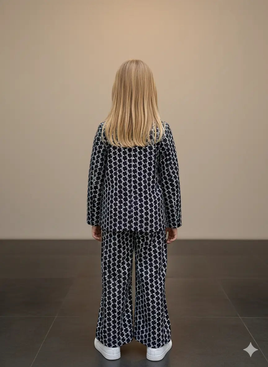 Back Full Black Popcorn textured Blazer with Trousers