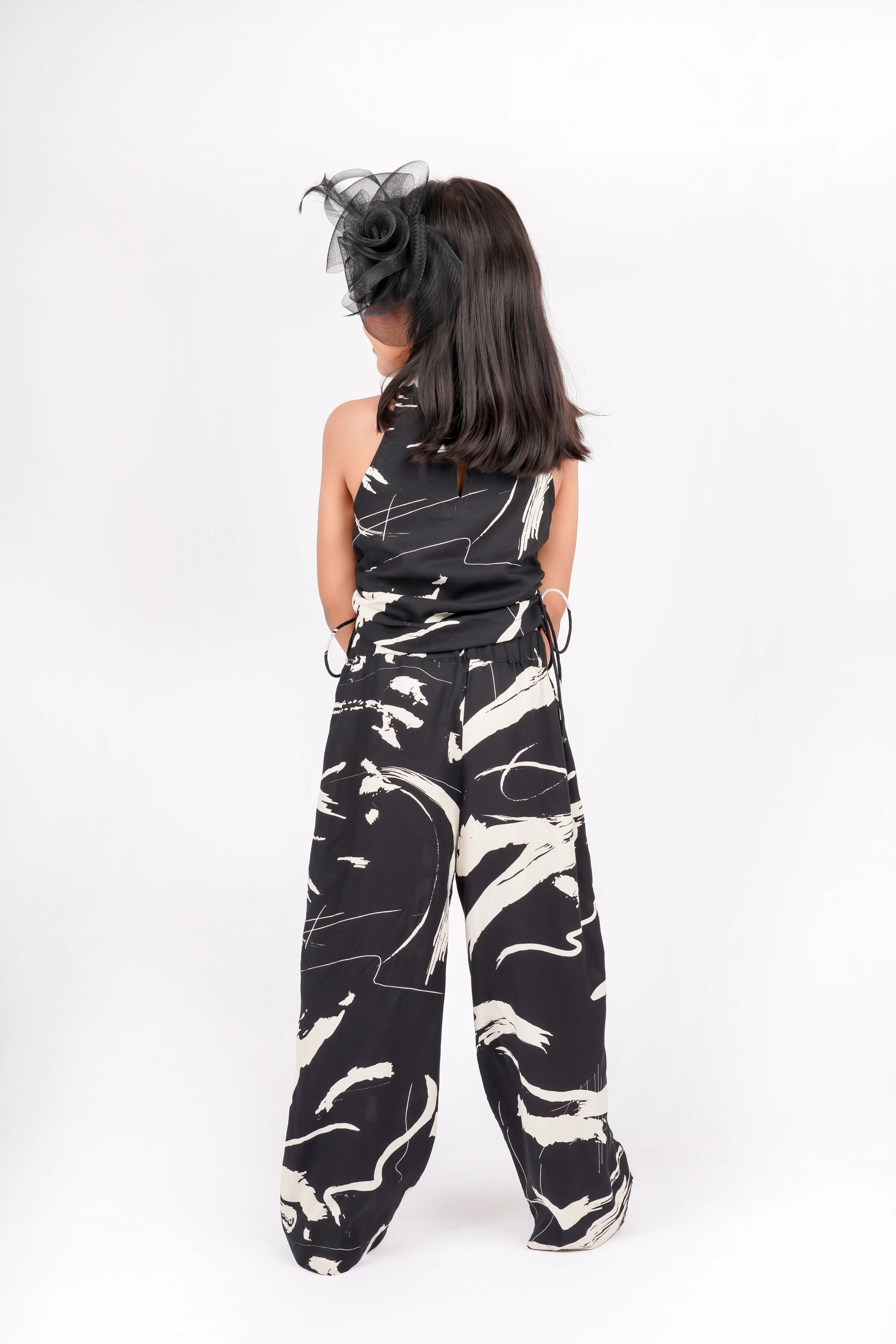 Full back of Black Abstract Co-Ord Set for Kids.