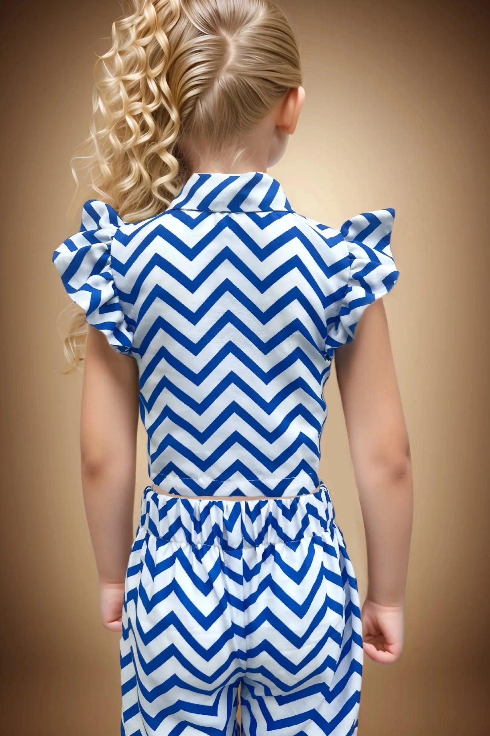 Back close up view of a White & Blue Striped Co-Ord Set for Girls.