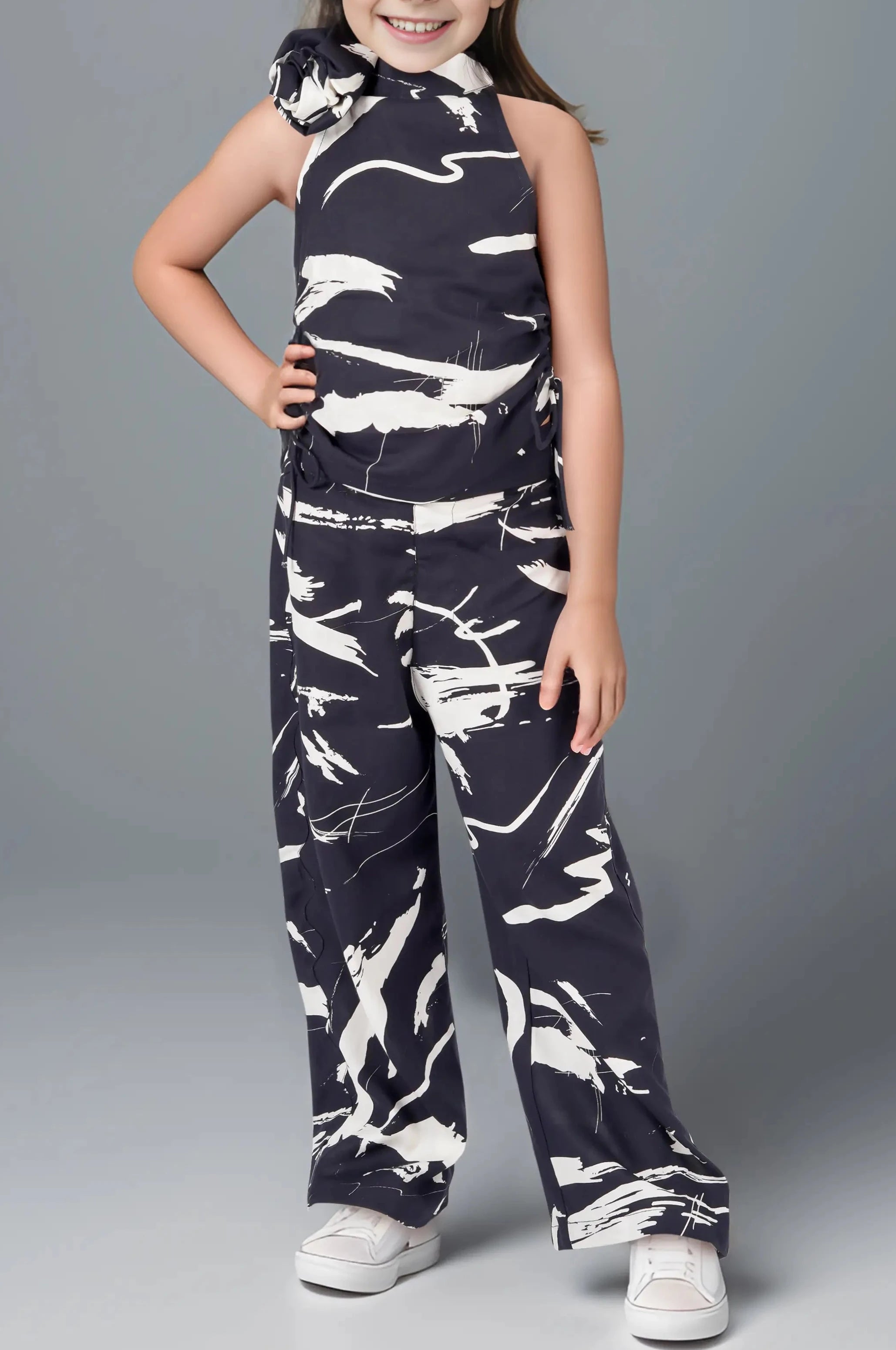 Full front of Black Abstract Co-Ord Set for Kids.