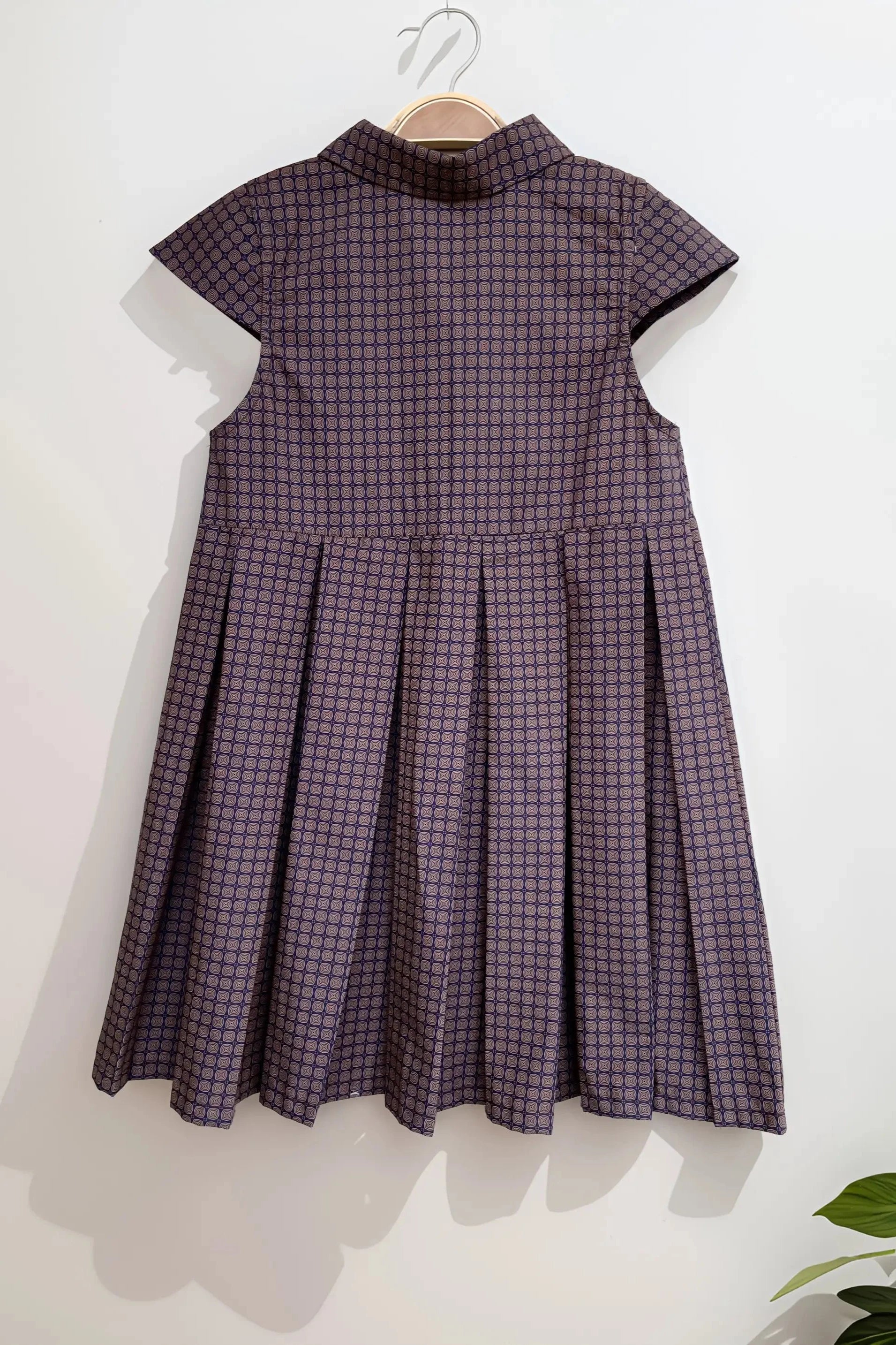 Flat back of a Brown Checked Cotton Dress for Girls.