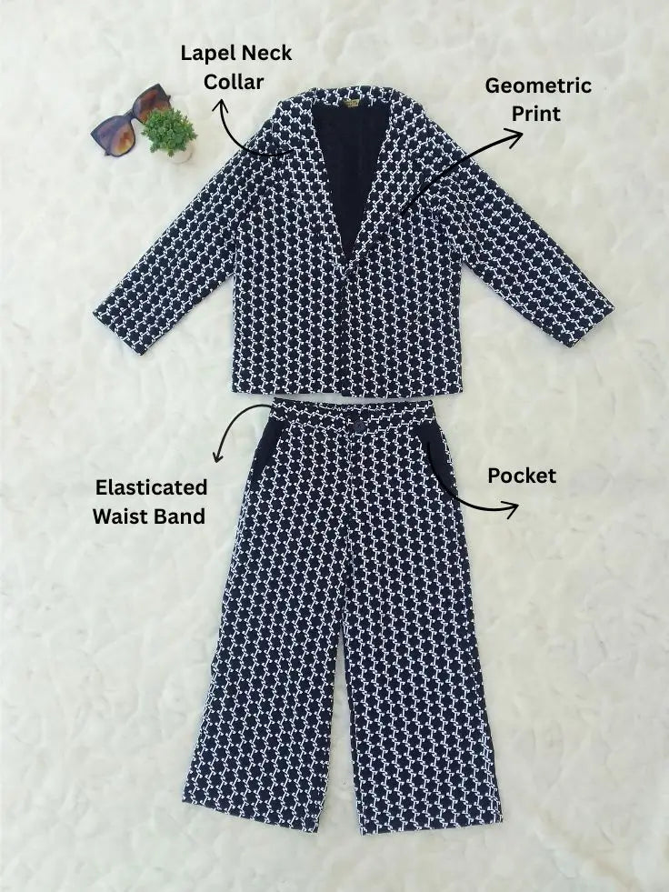 Featured Flat Black Popcorn textured Blazer with Trousers