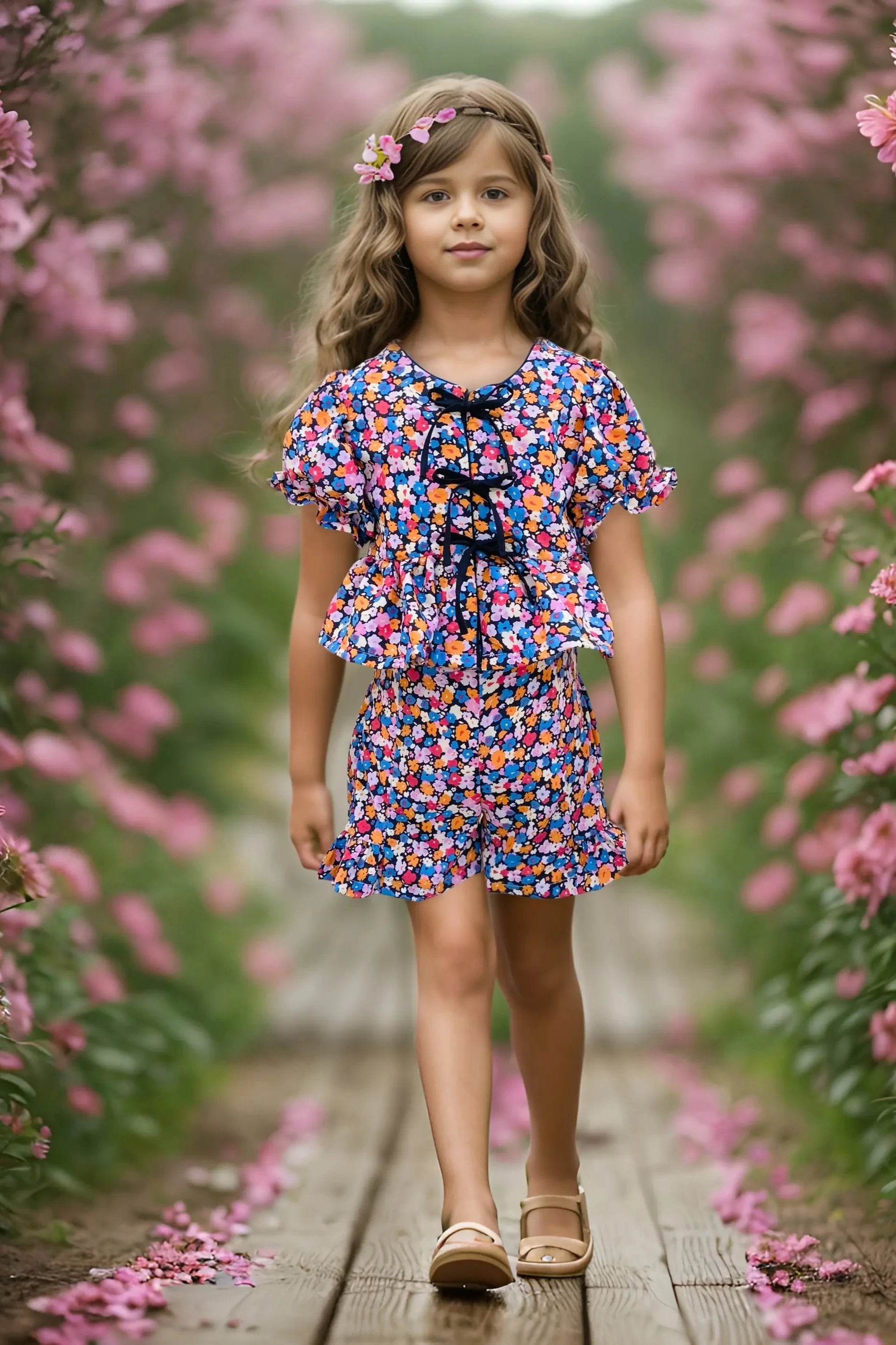 Full front of a Floral Summer Co-ord Set for Girls.