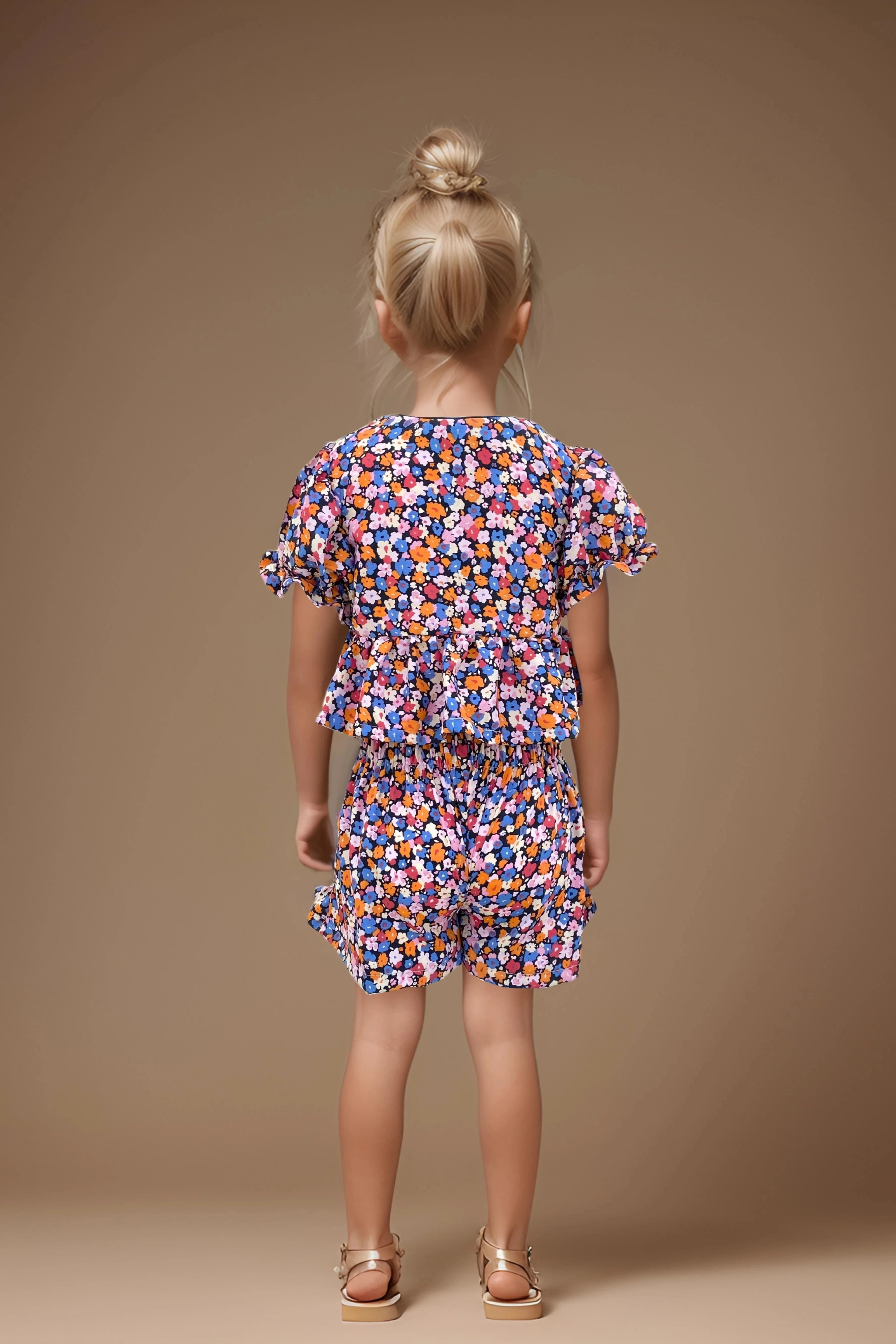 Full back of a Floral Summer Co-ord Set for Girls.