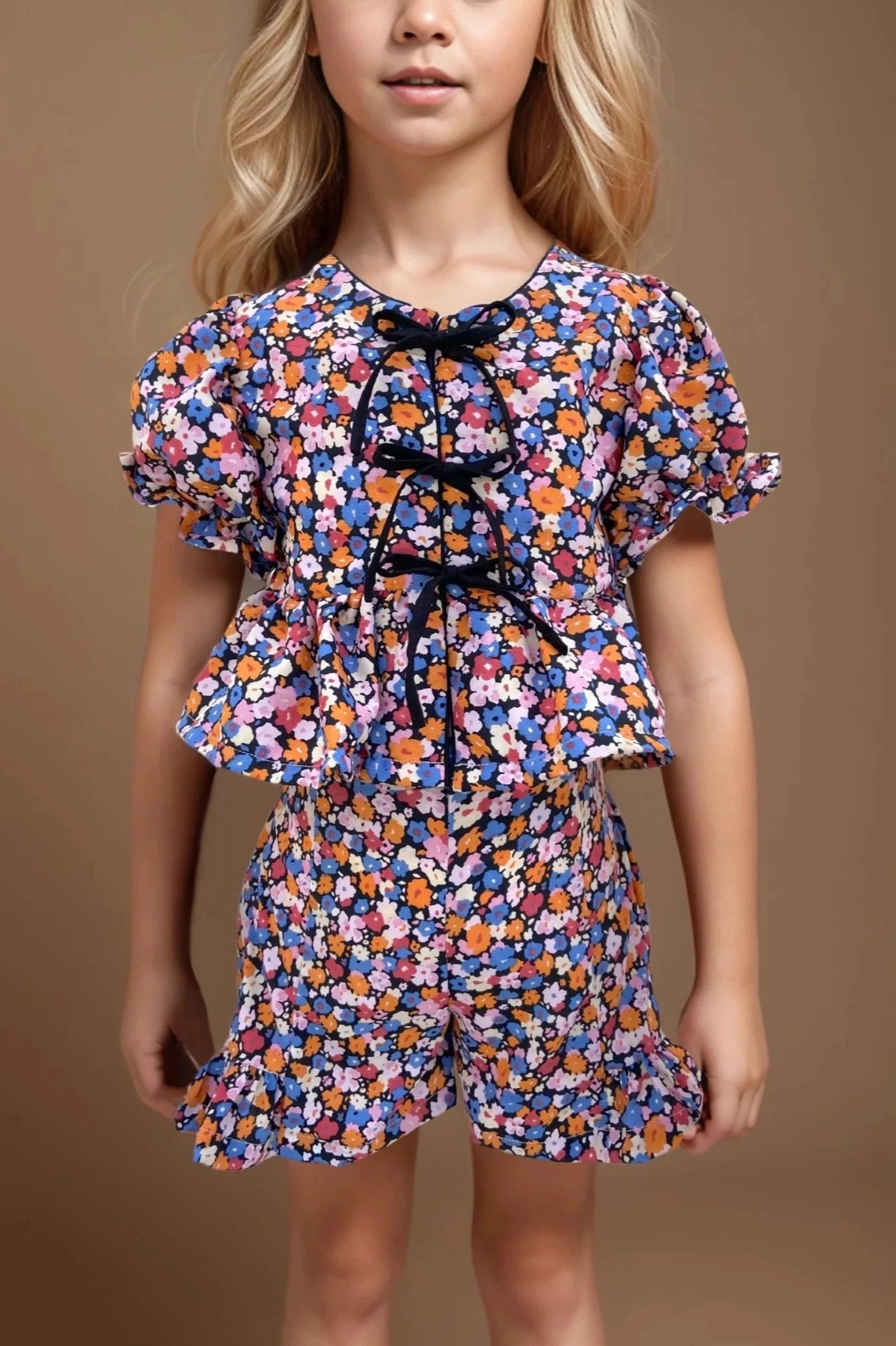 Front close up of a Floral Summer Co-ord Set for Girls.