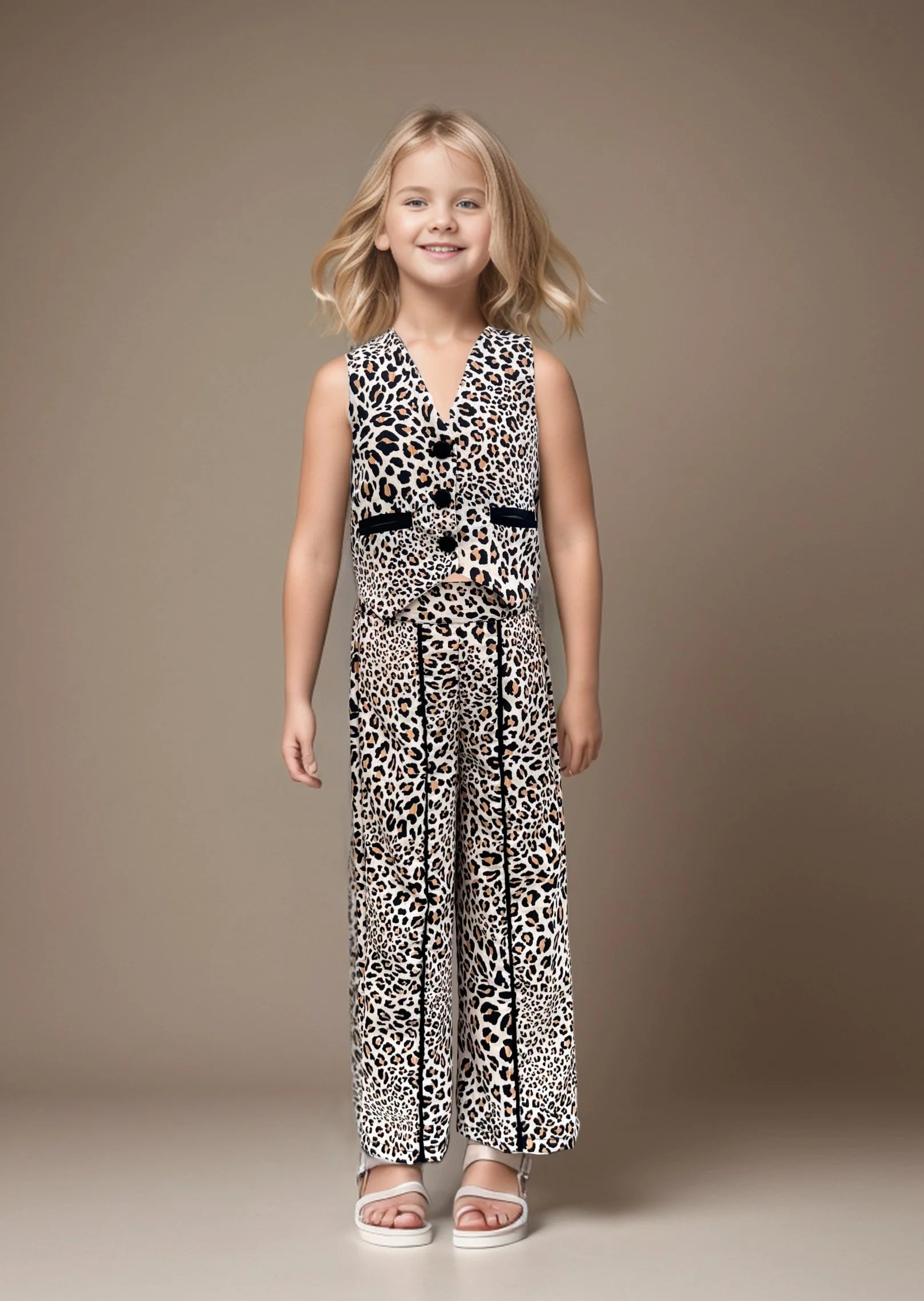 Girls Animal Printed Pure-Cotton Top & Trousers