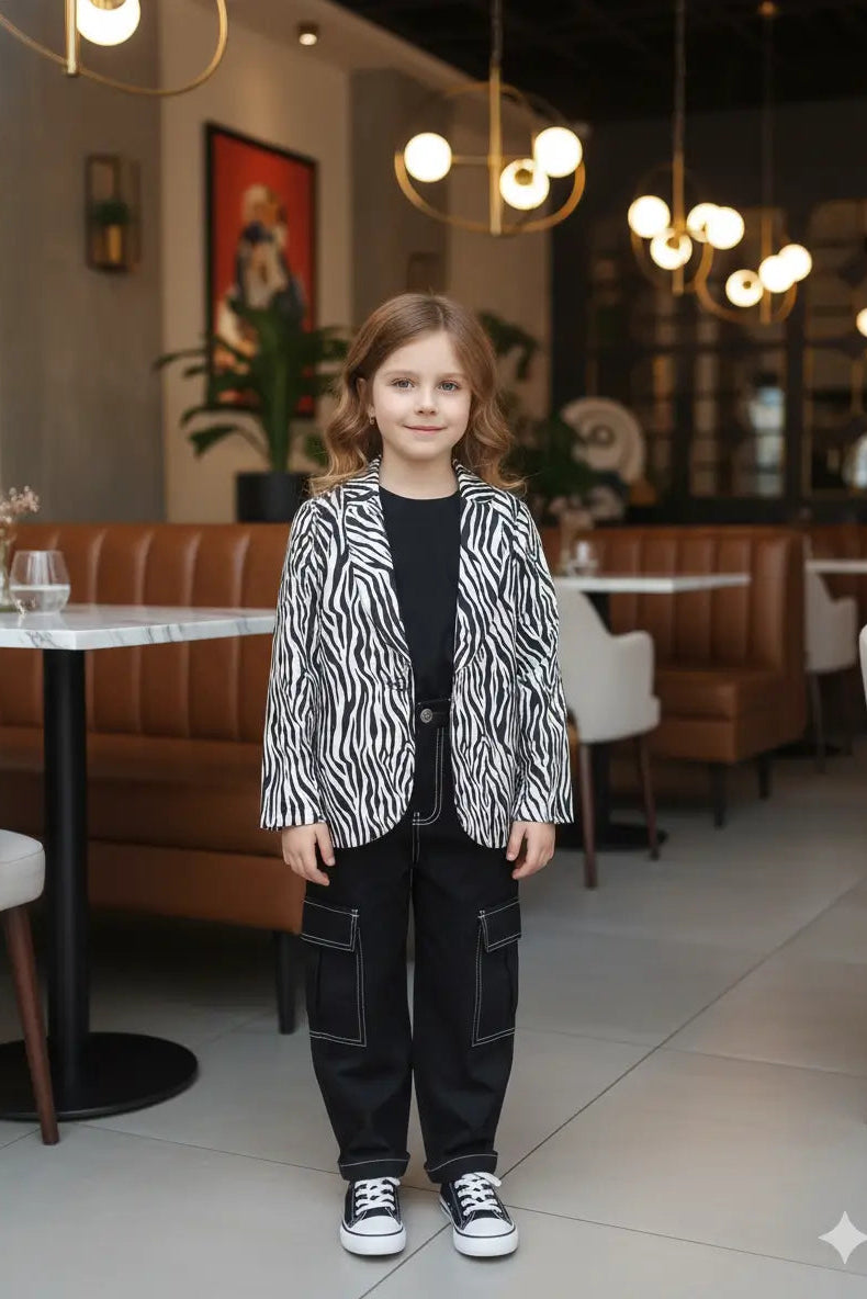 Front full  black zebra printed blazer 