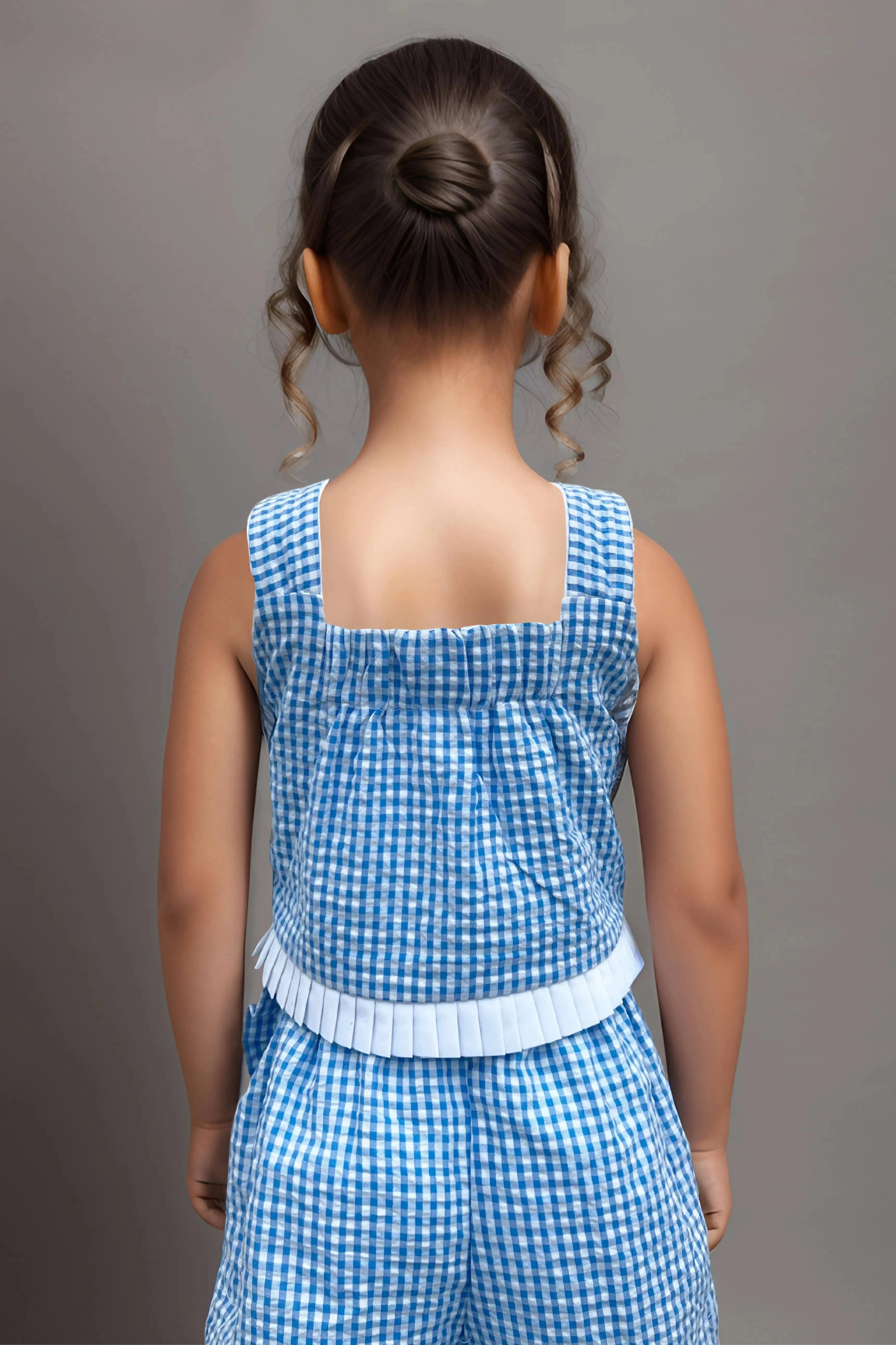 Girls Checkered Cotton Co-ord Deatiled Back