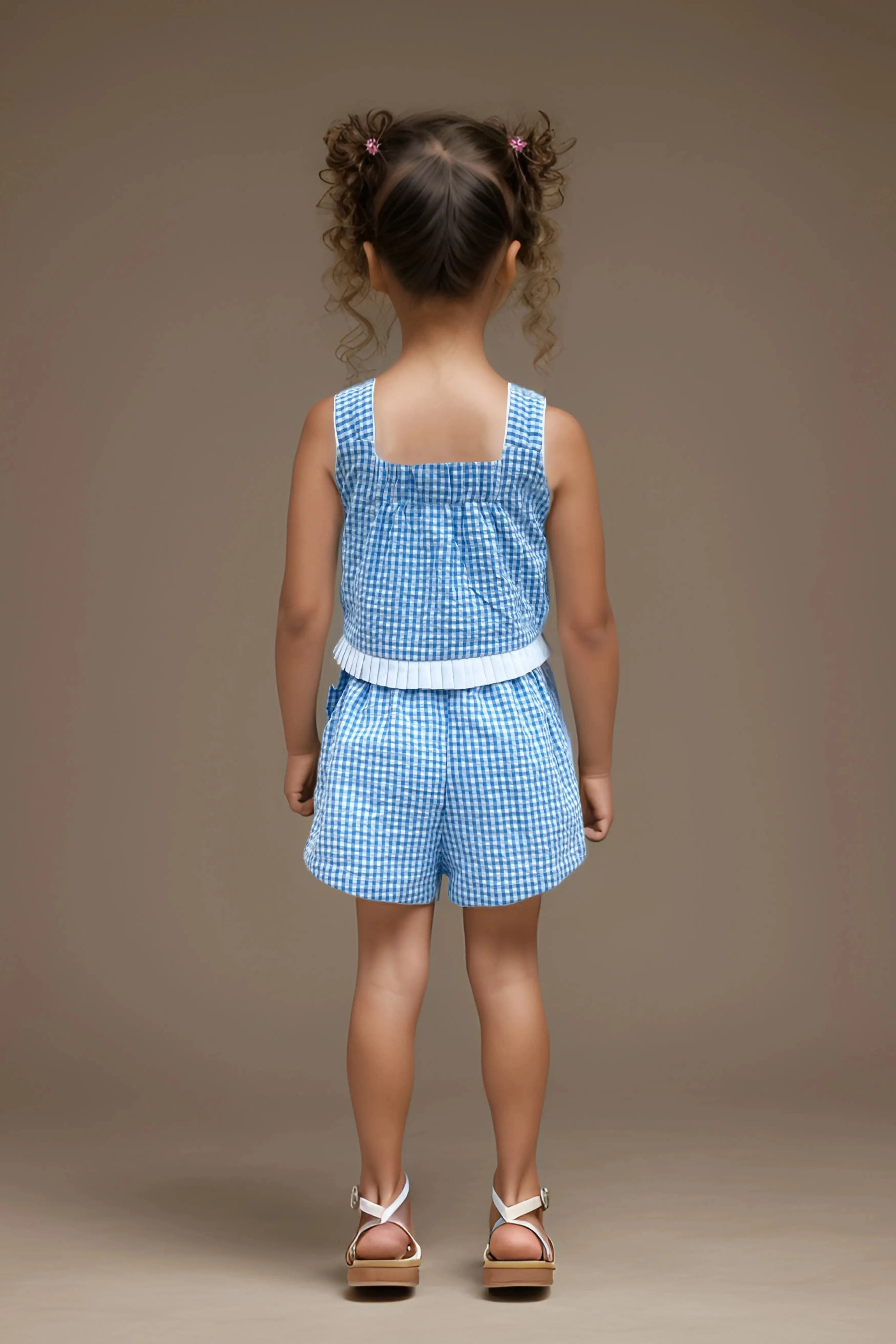 Girls Checkered Cotton Co-ord Full Front