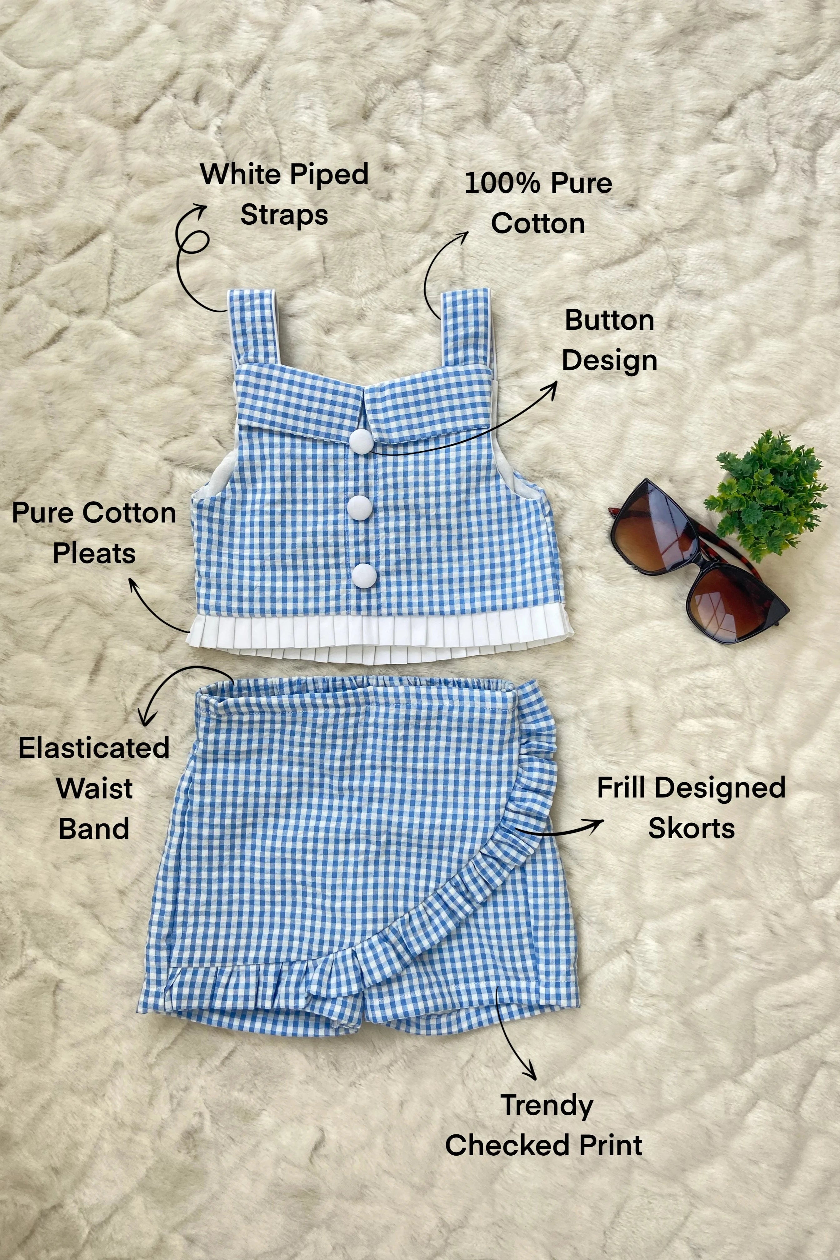 Girls Checkered Cotton Co-ord featured flat