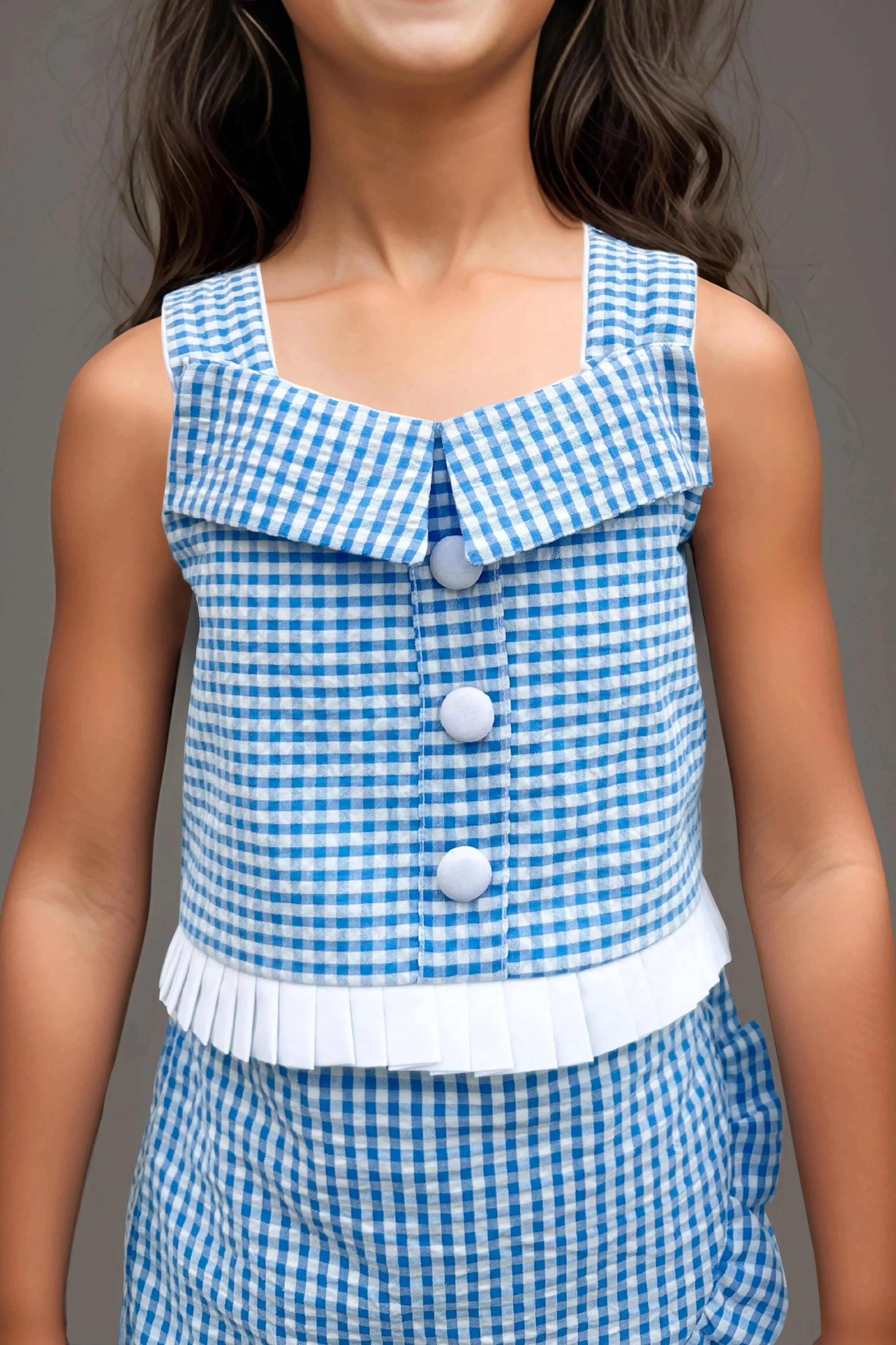 Girls Checkered Cotton Co-ord front detailed