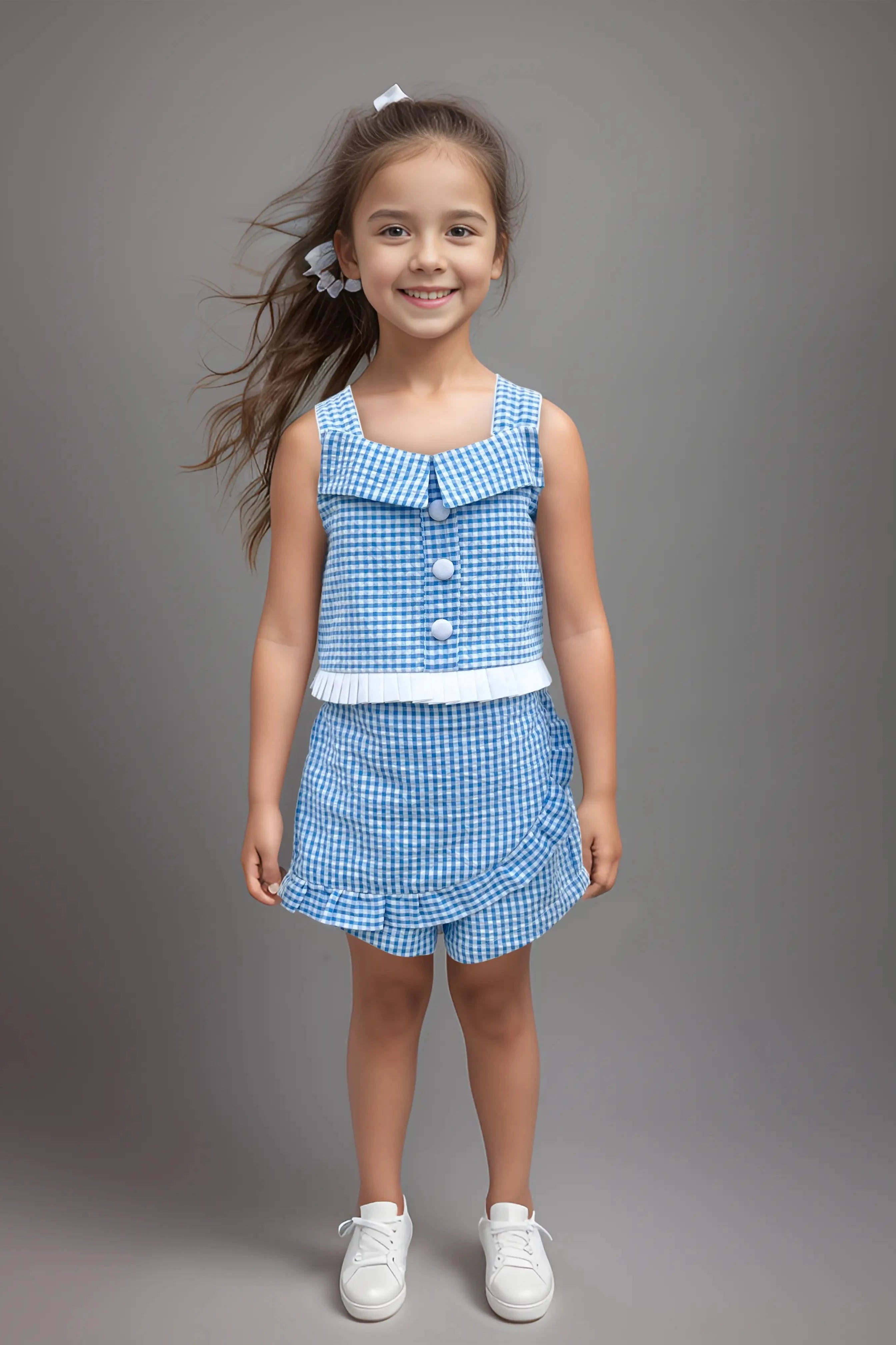 Girls Checkered Cotton Co-ord front full