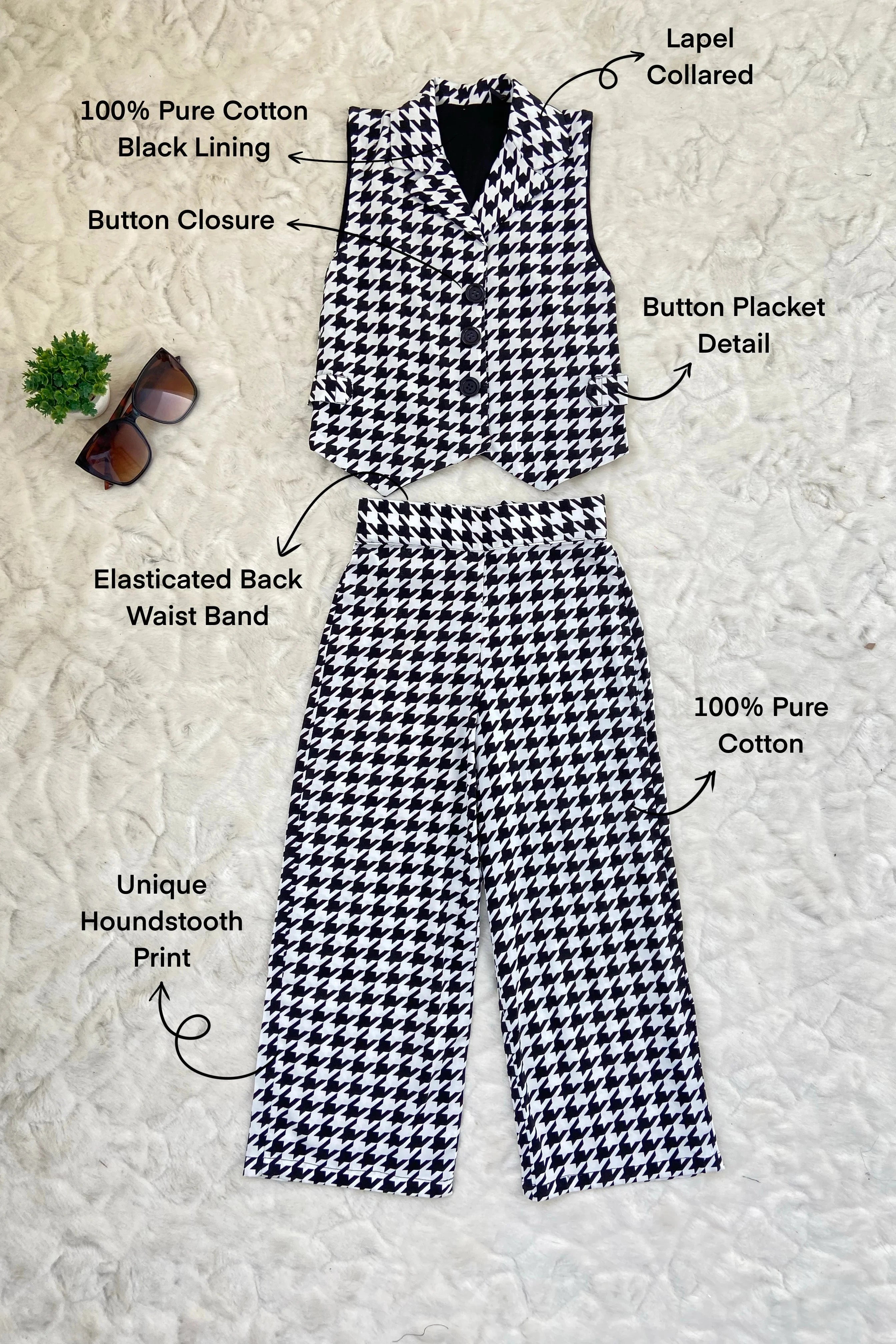 Houndstooth Stylish Co ord sets for Girls Featured Flat