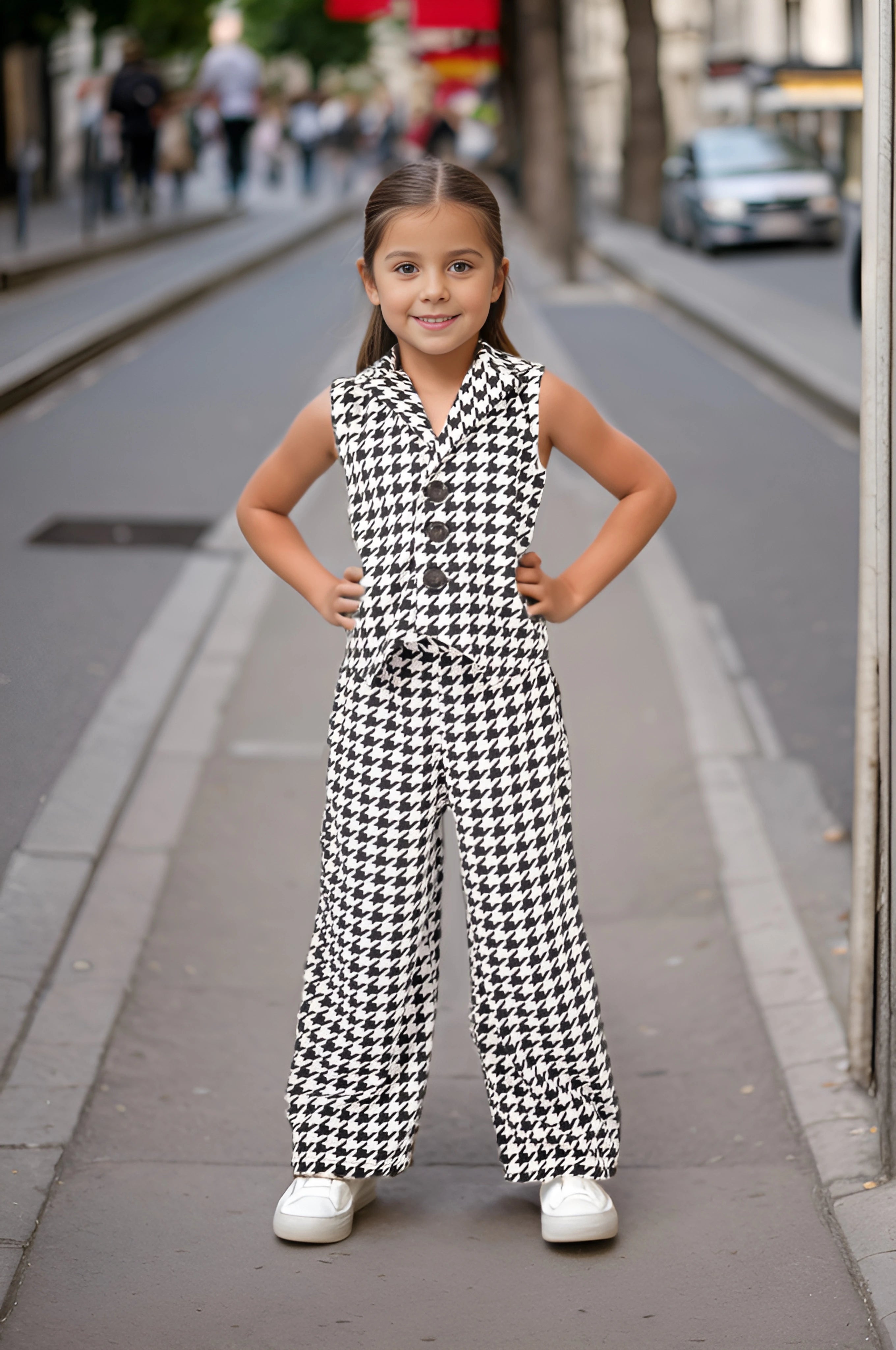 Houndstooth Stylish Co ord sets for Girls Full Front
