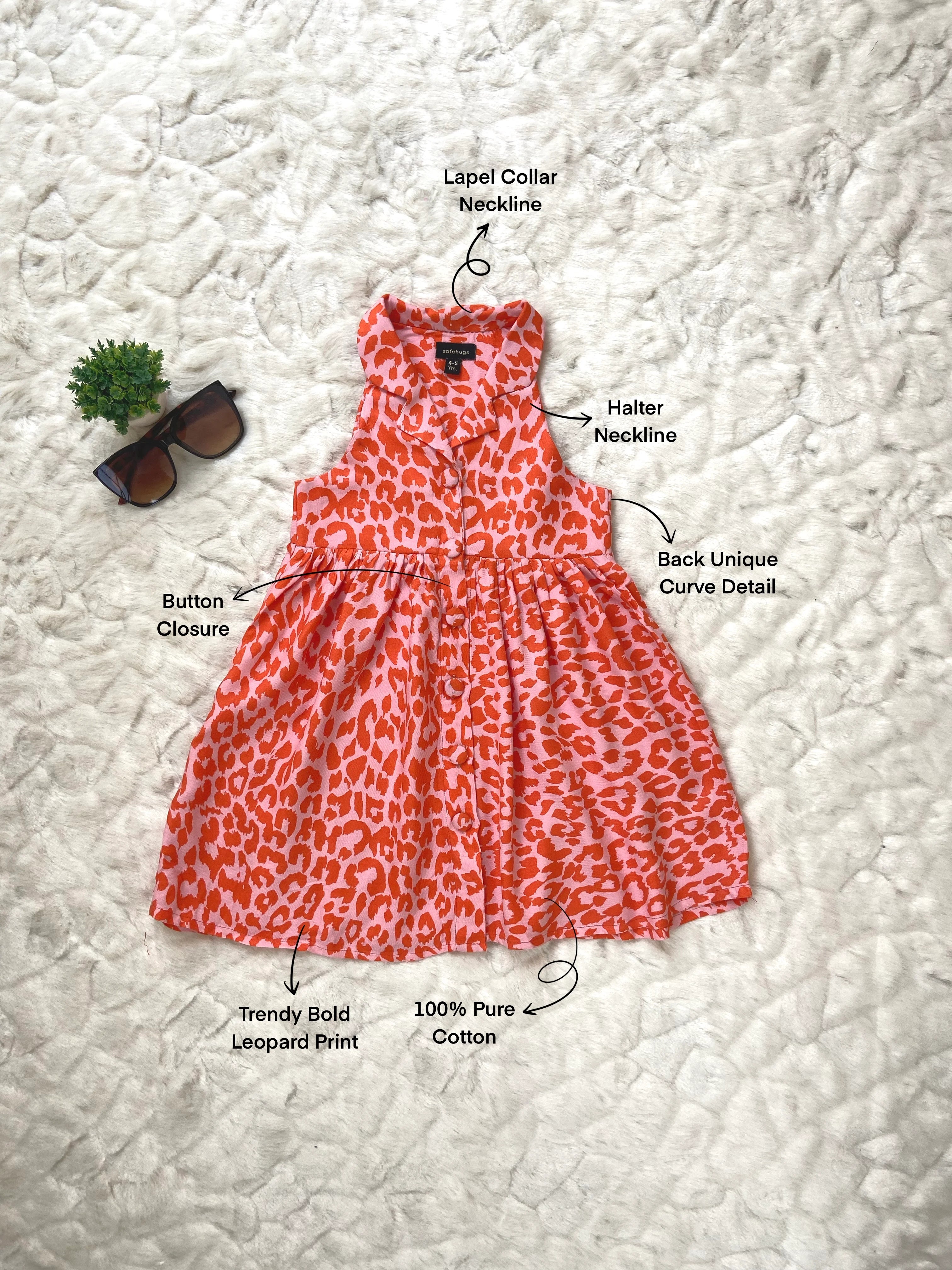 Pure Cotton Cheetah Print Dress For Girls