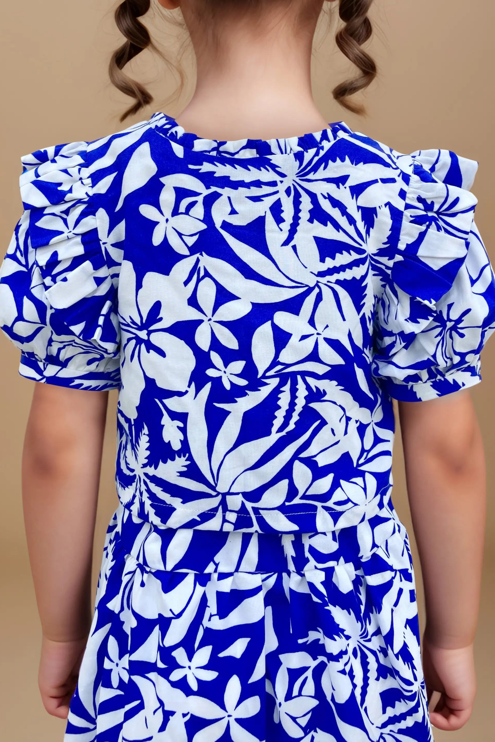 Blue Floral Skirt and Top Set for Girls