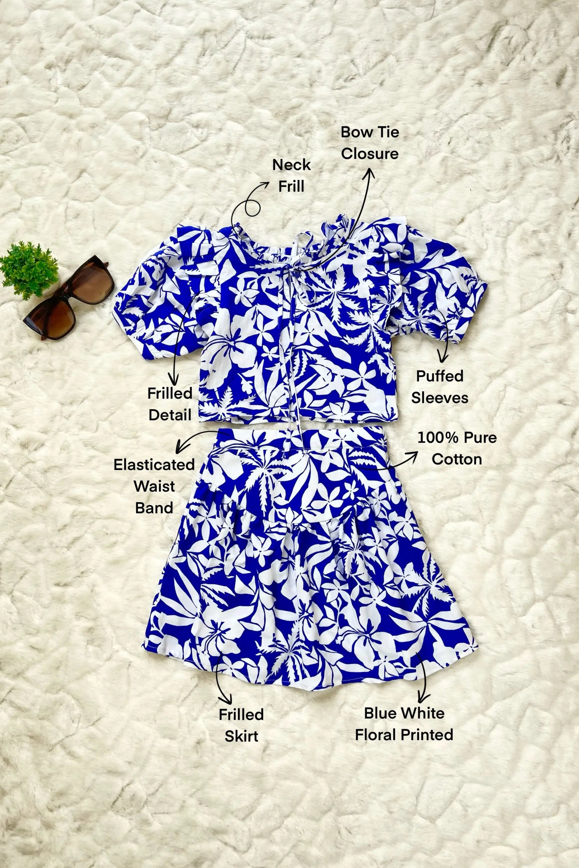 Blue Floral Skirt and Top Set for Girls