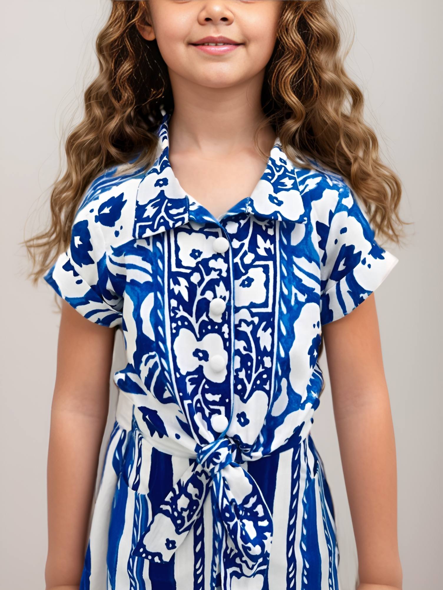 Girls Floral Printed linen Shirt with Shorts