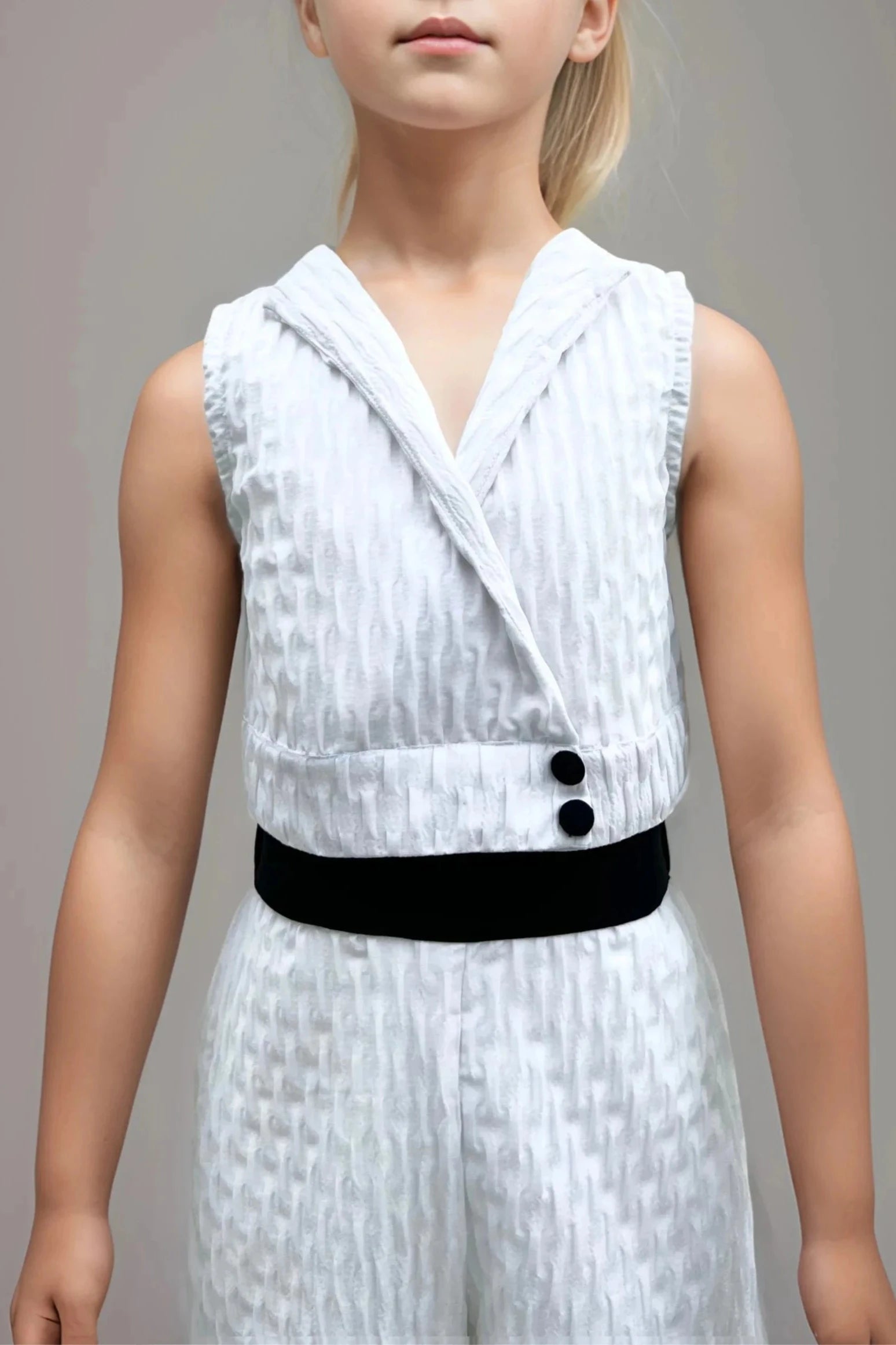 Front close up of a White Monochrome Co-Ord Set.